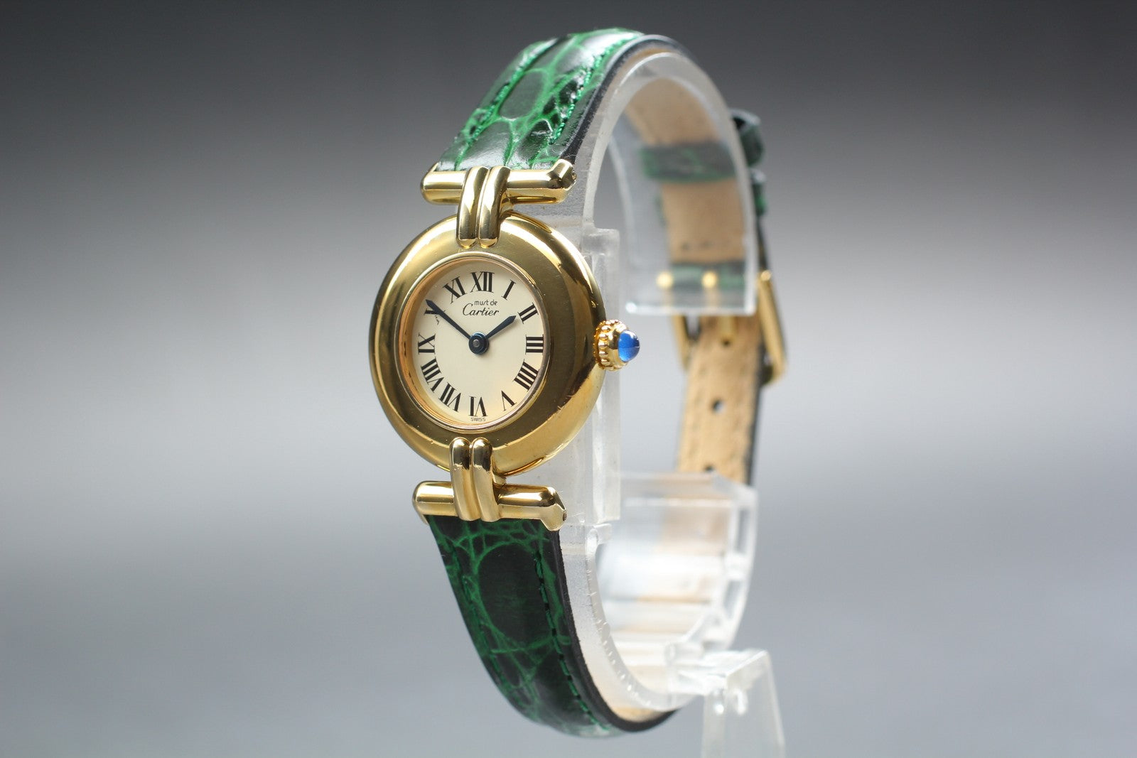 Vintage [Exc+5 Box] Cartier Must Colisee Vermeil 590002 Green Women's Qz Watch