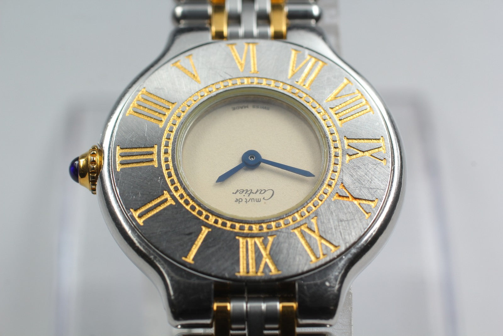 Vintage [Exc+5 Box] Cartier Must de Cartier 21 27mm Silver Gold Women's Qz Watch