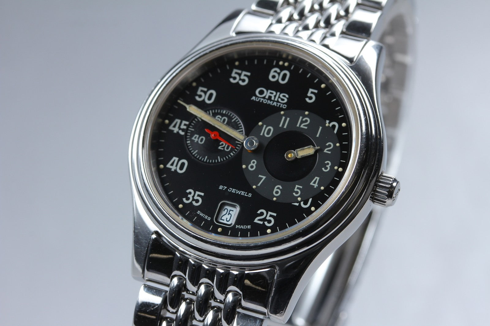 Vintage Oris Pointer 7403 Black Men's Automatic Small Second Watch 35mm Exc+5