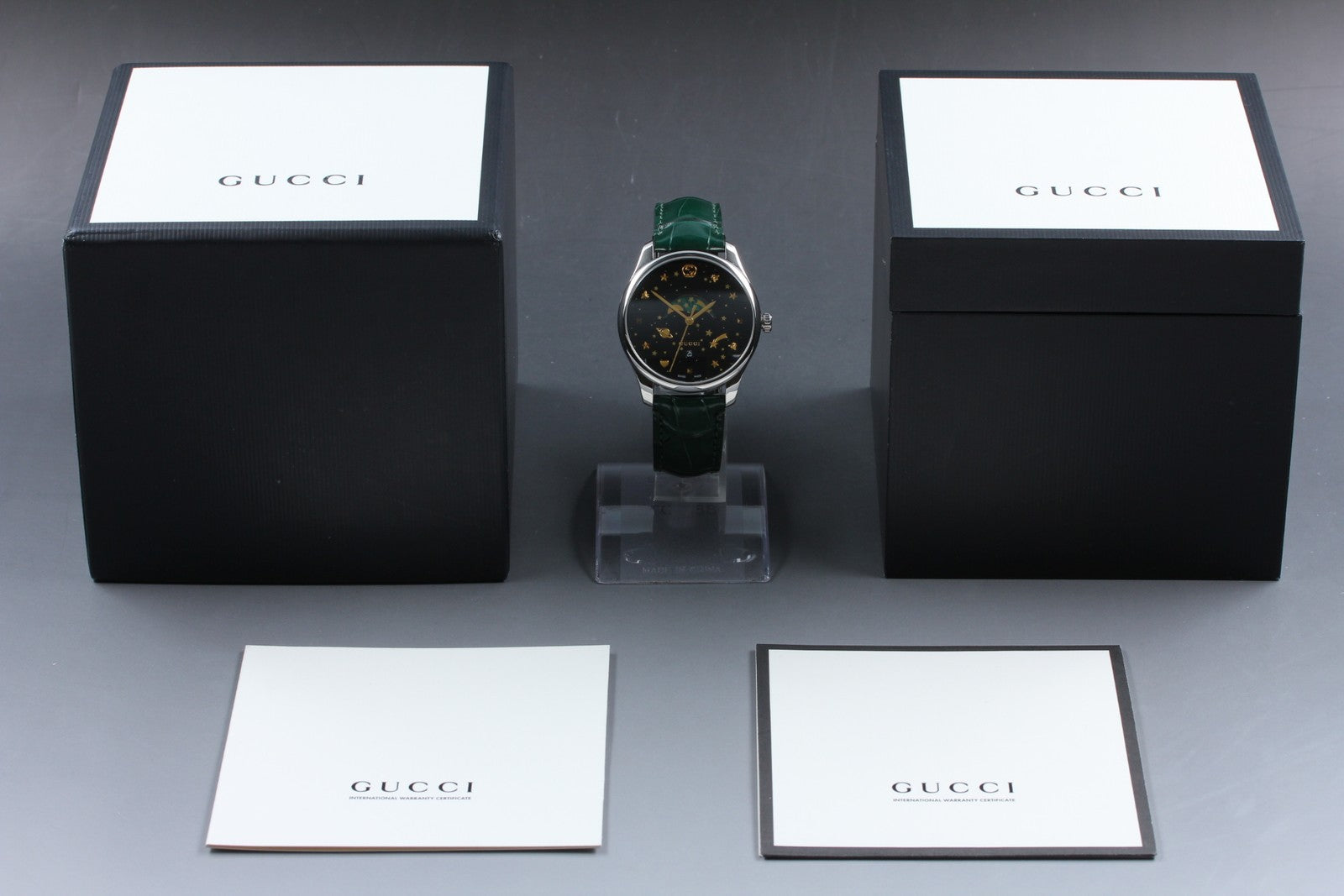 [Near MINT- Box] Gucci G-Timeless Moonphase 126.3 YA126326 Black Men's Qz Watch