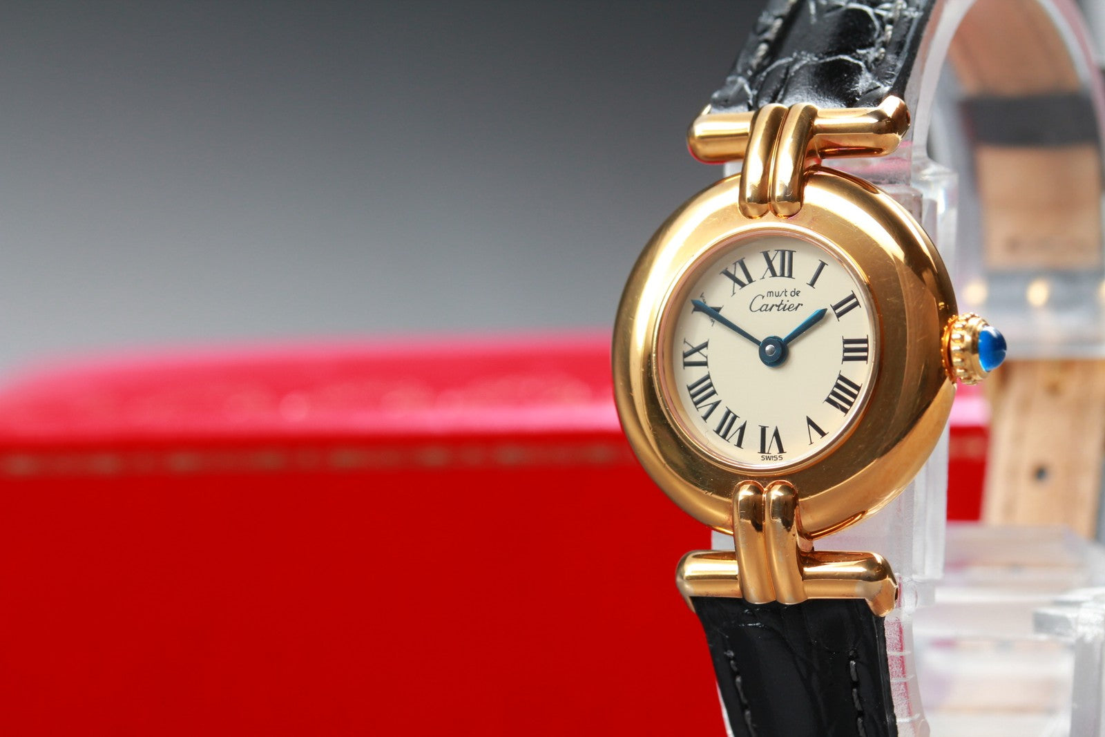 Vintage [w/Box] Cartier Must Colisee Vermeil 590002 Black Women's Quartz Watch