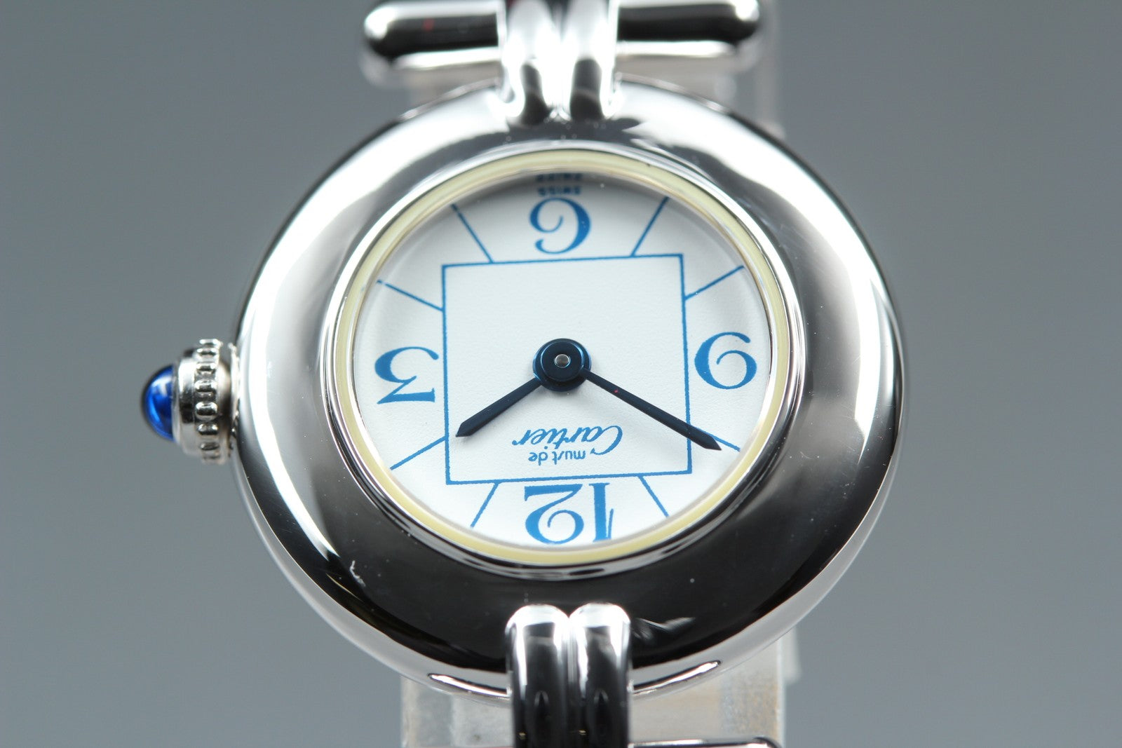[Overhauled] Cartier Must Colisee Vermeil 2411 Silver Blue Womens Qz Watch Pouch