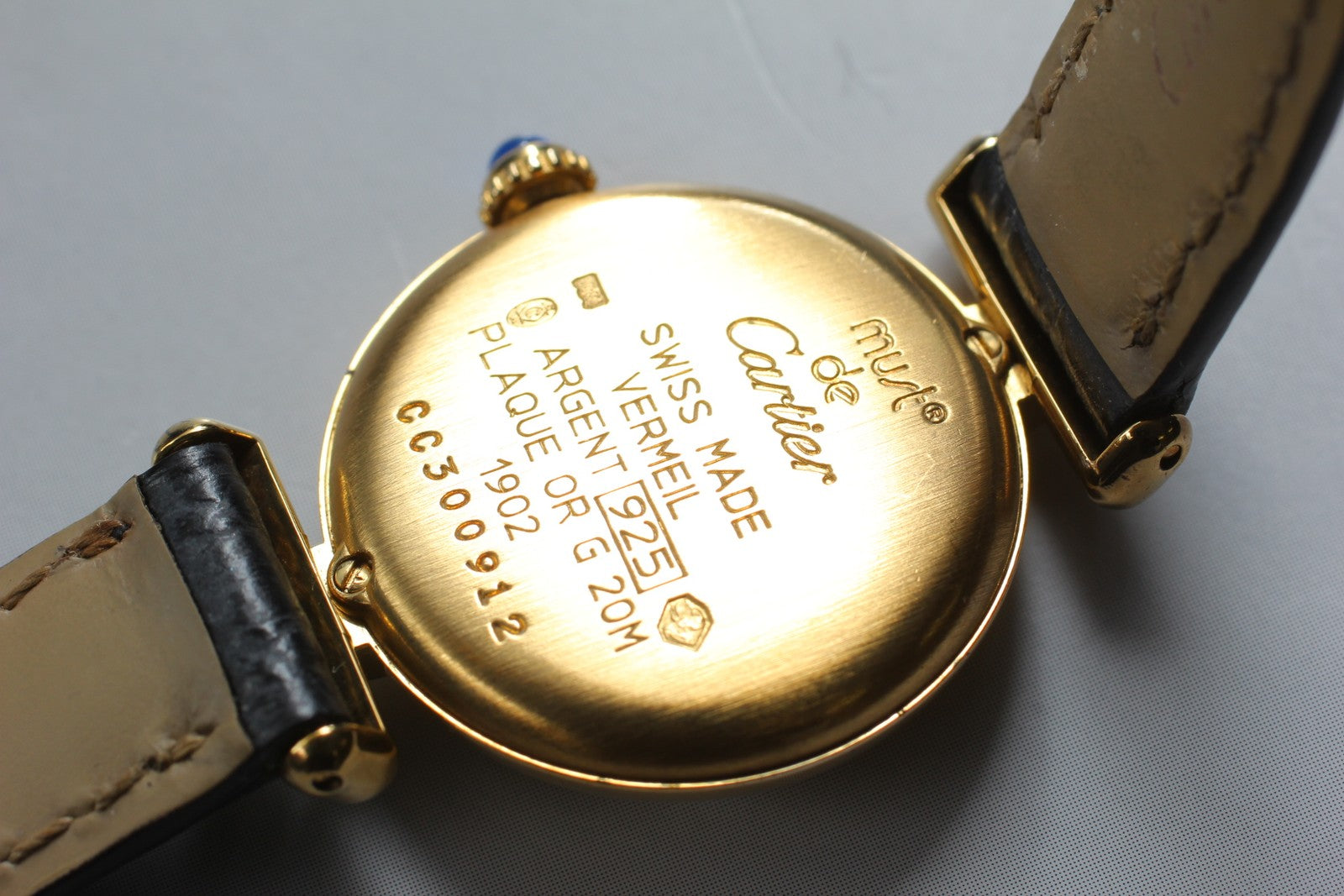 Vintage[Exc+5] Cartier Must Colisee Vermeil 1902 Gold Black Women's Quartz Watch