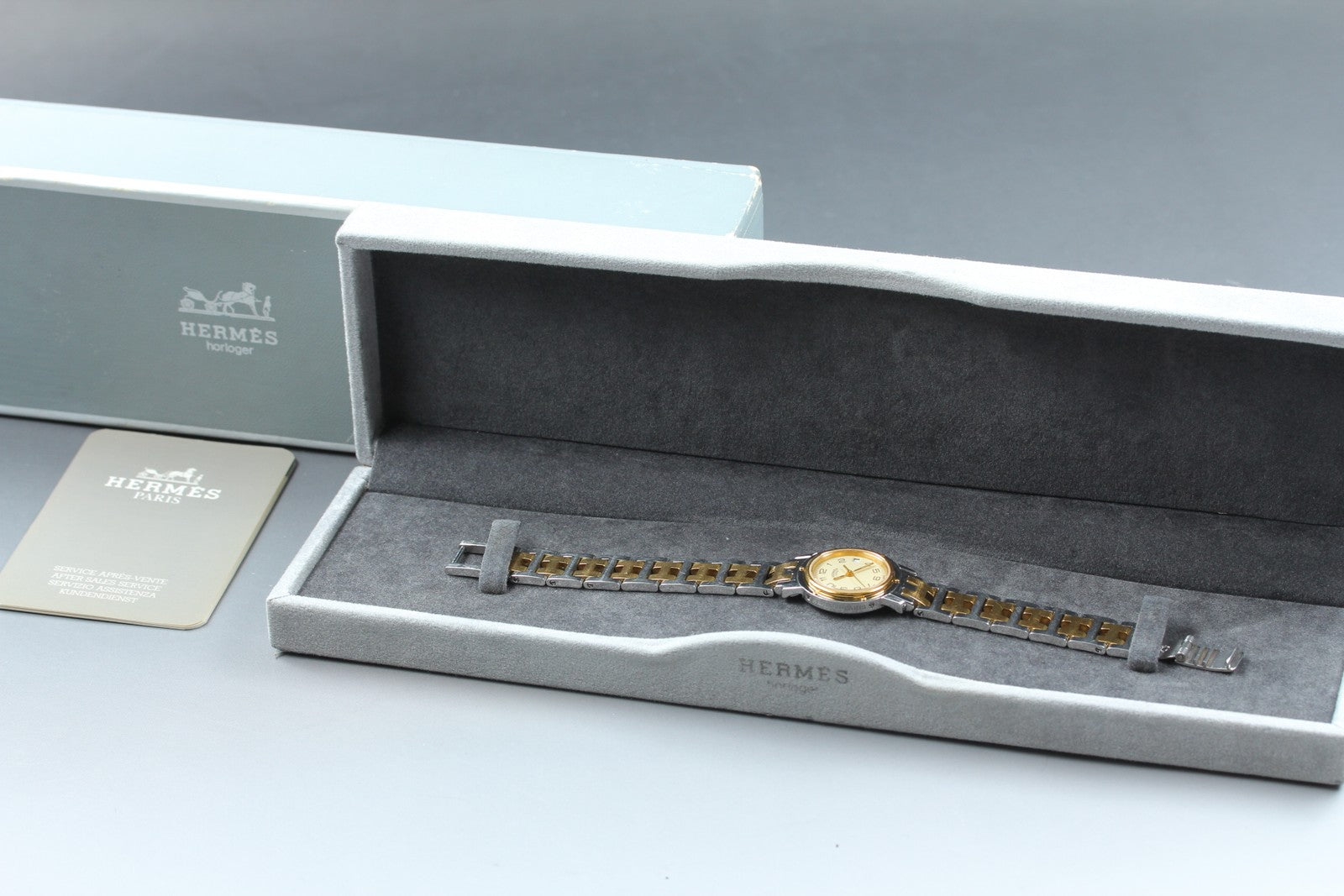 Vintage Hermes Clipper 24mm Ivory Dial Gold Woman's Watch Quartz [w /Box]