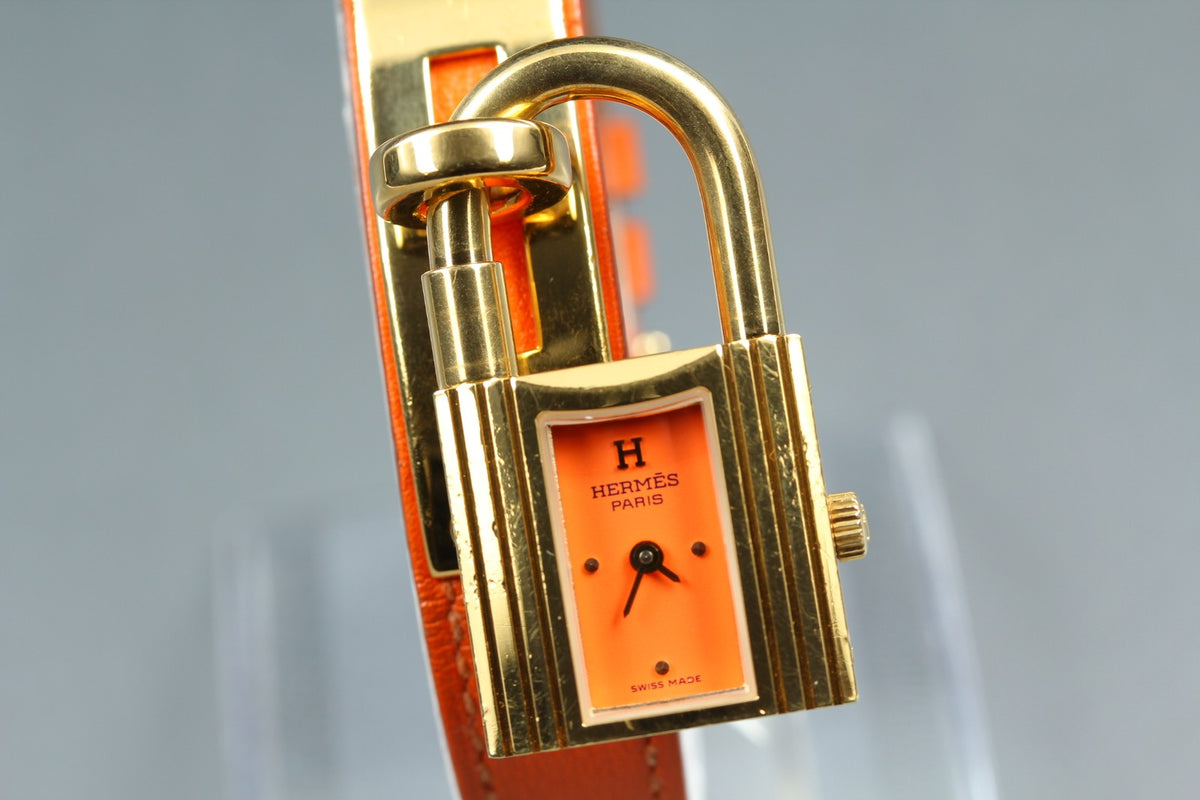 [Overhauled /Box] HERMES Kelly Watch Orange Dial Gold "A" Woman's Watch Quartz