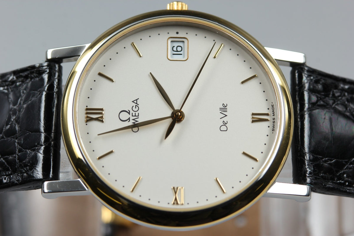 OMEGA De Ville Cal.1532 Quartz White Dial Date Men's Watch 32mm JAPAN Box