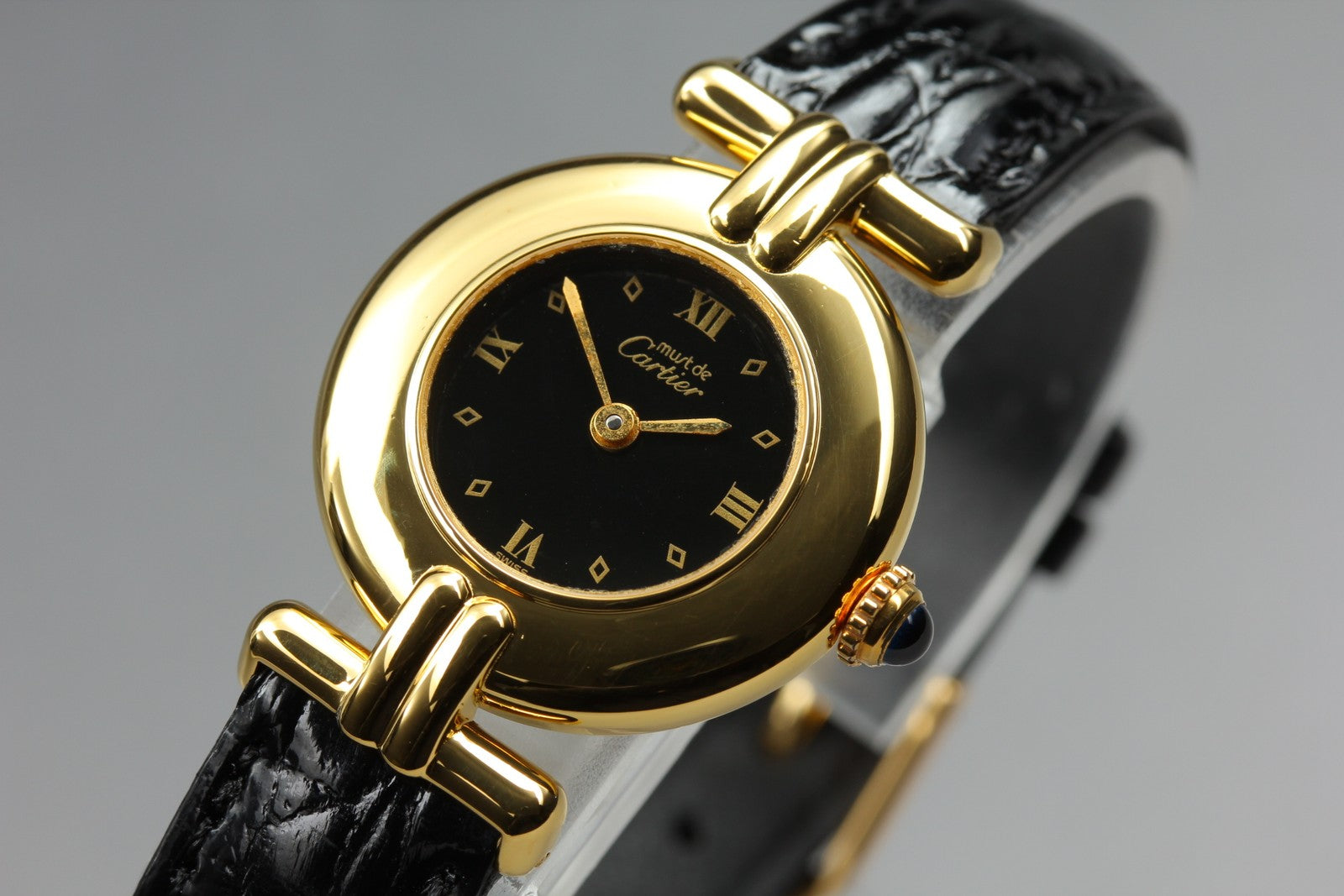 Vintage Cartier Must Colisee Vermeil 590002 Black Gold Women's Qz Watch [Box]