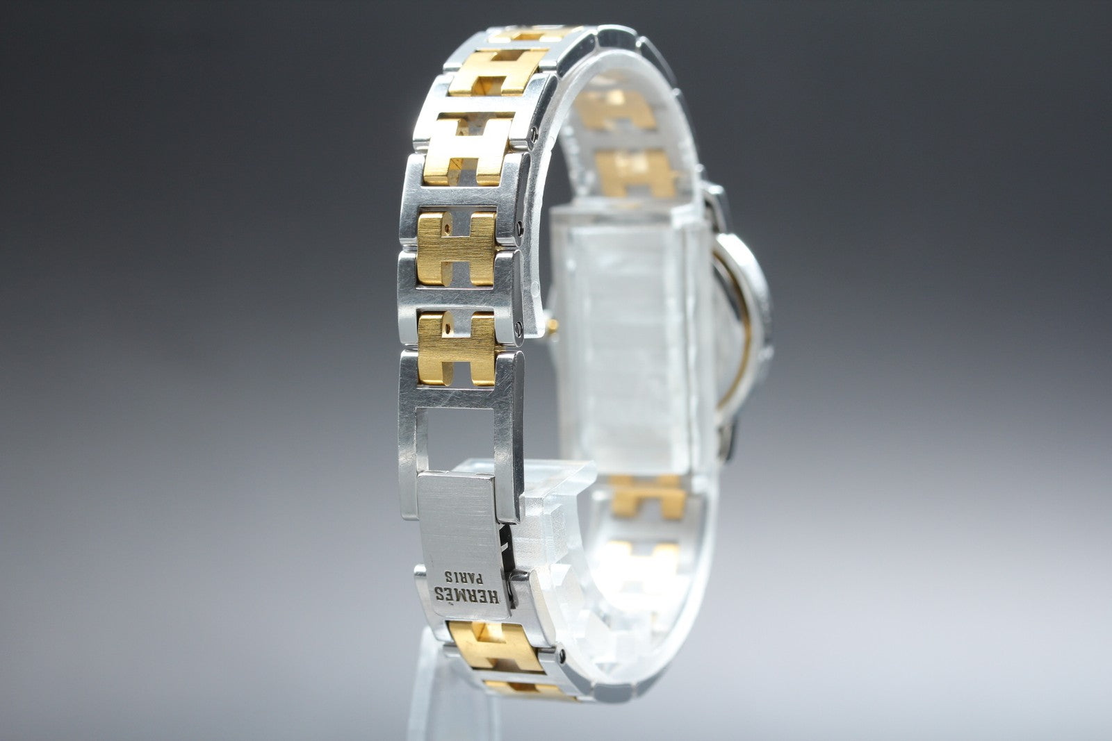Vintage Hermes Clipper 24mm Ivory Dial Gold Woman's Watch Quartz [w /Box]