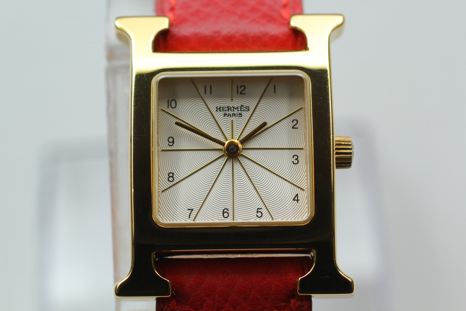 [Exc+5] HERMES H Watch HH1.201 Gold Red "B" 21mm Woman's Watch Quartz From JAPAN