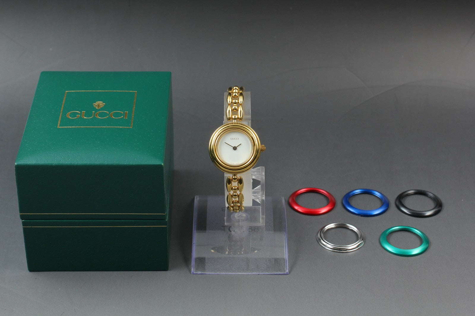 Vintage Gucci Change Bezel 11/12.2 6 Colors Gold Bracelet Women's Qz Watch [Box]