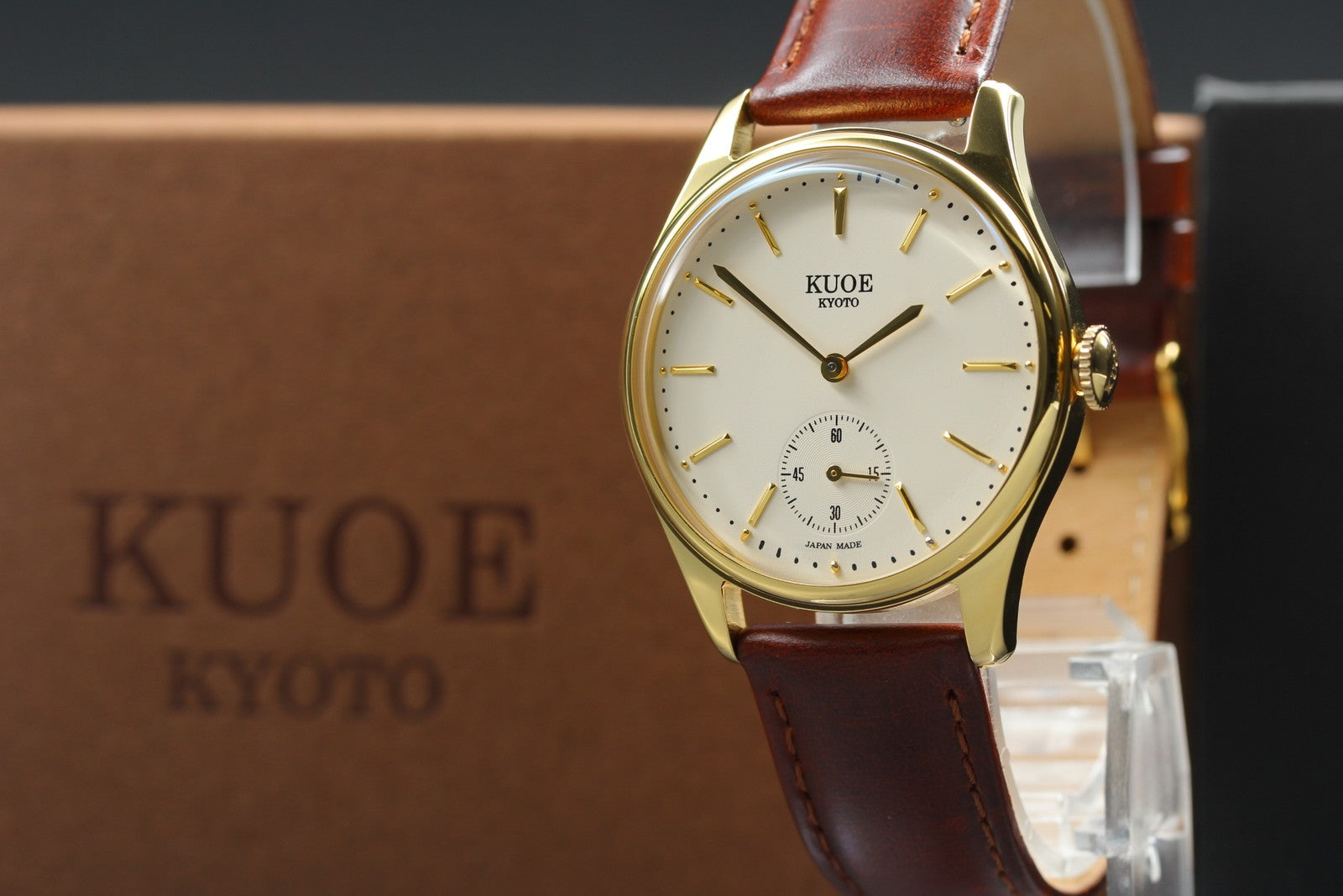 KUOE KYOTO OLD SMITH 90-001 34mm Gold Brown Quartz Men's Watch Japan [Box]
