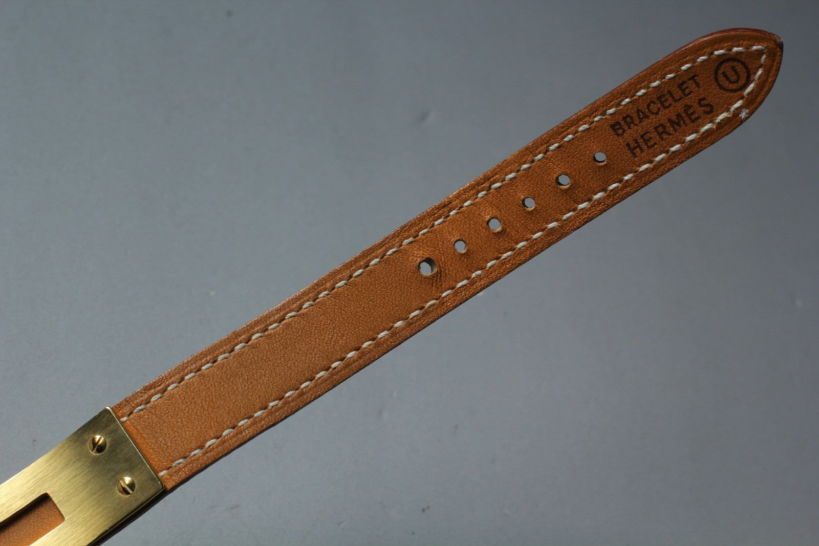 Vintage HERMES Kelly Watch Gold Brown Leather "U" Woman's Quartz Watch [Box]