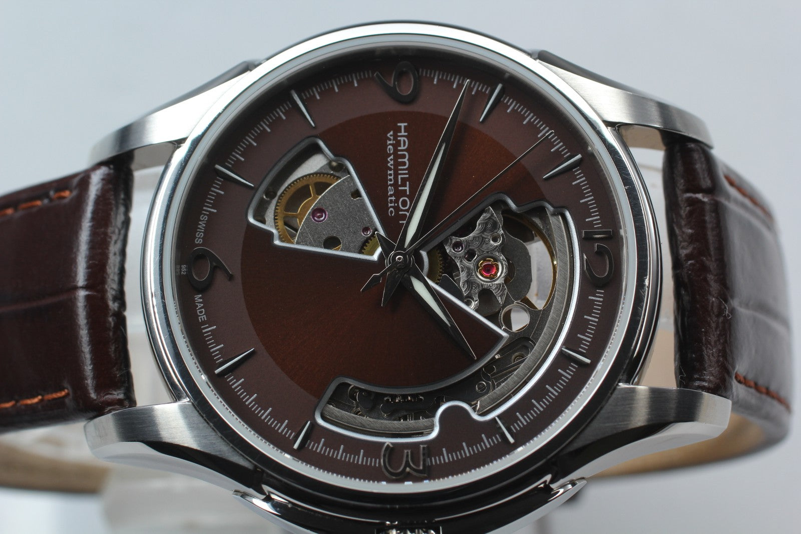 [Exc+5] Hamilton Jazzmaster Viewmatic Open Heart H325650 Brown AT Men's Watch
