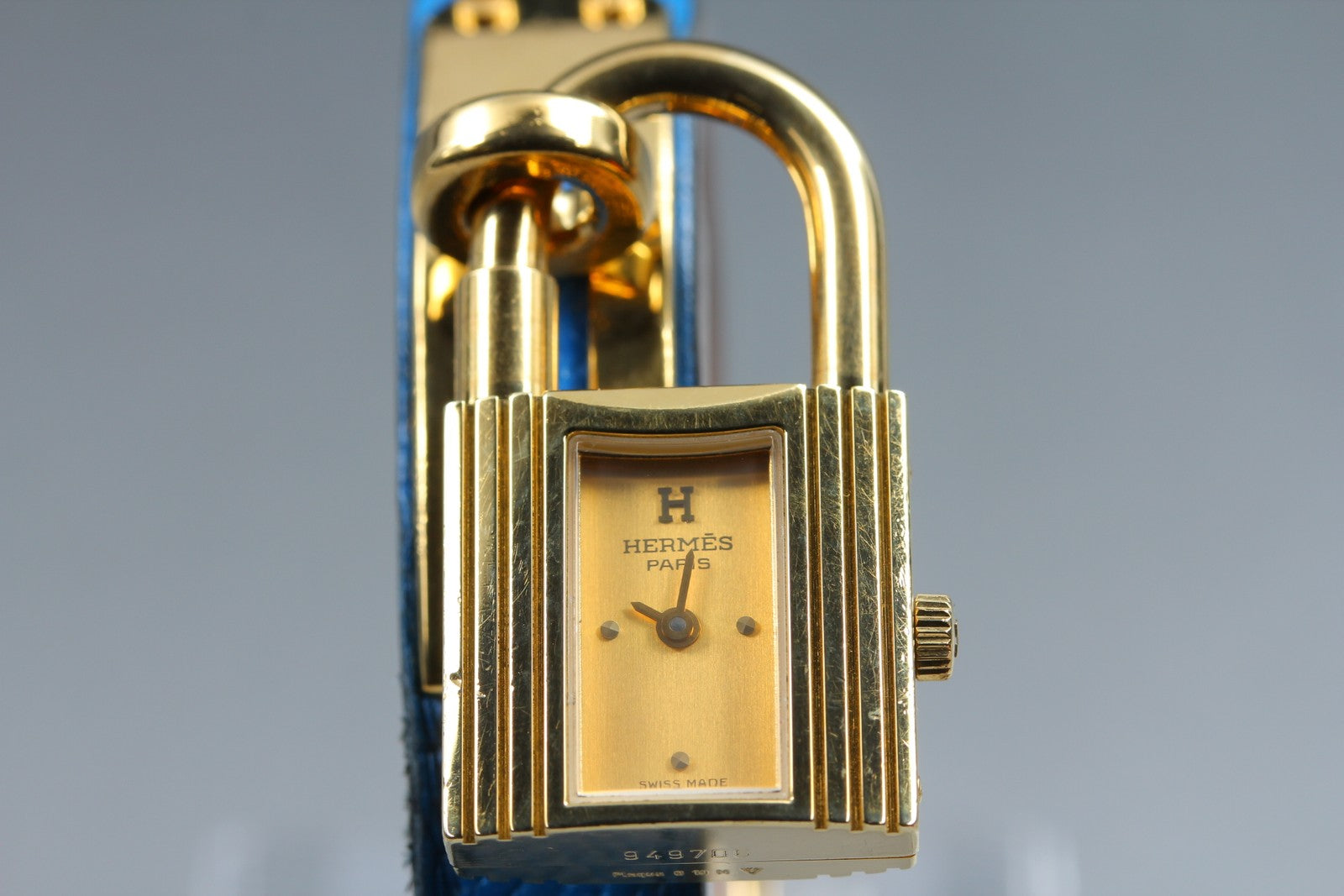 Vintage HERMES Kelly Watch Gold Blue Leather "A" Woman's Quartz Watch [Box]