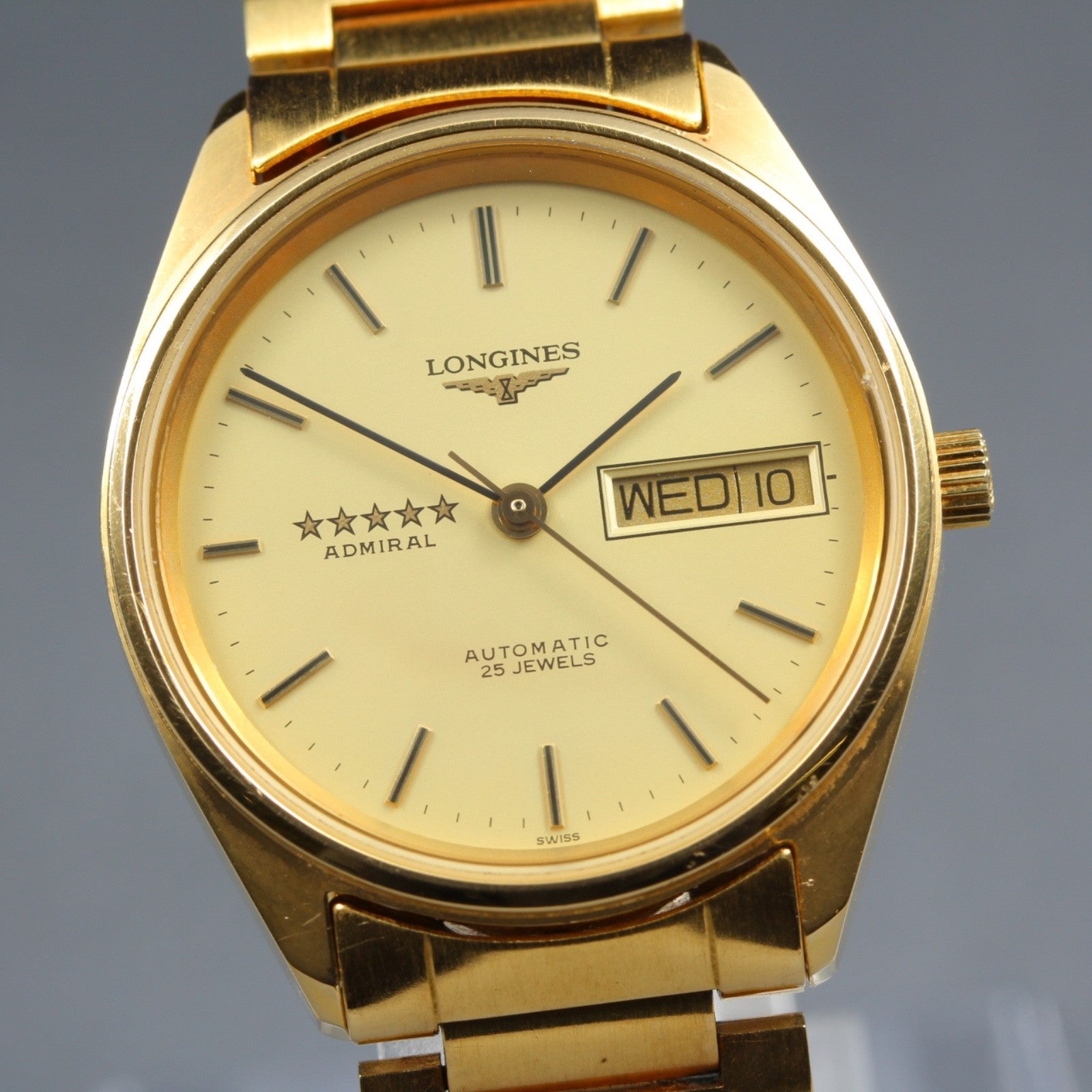 LONGINES Admiral 5 Star L7.634.2 Automatic Gold Day/Date Men's Watch 33mm JAPAN