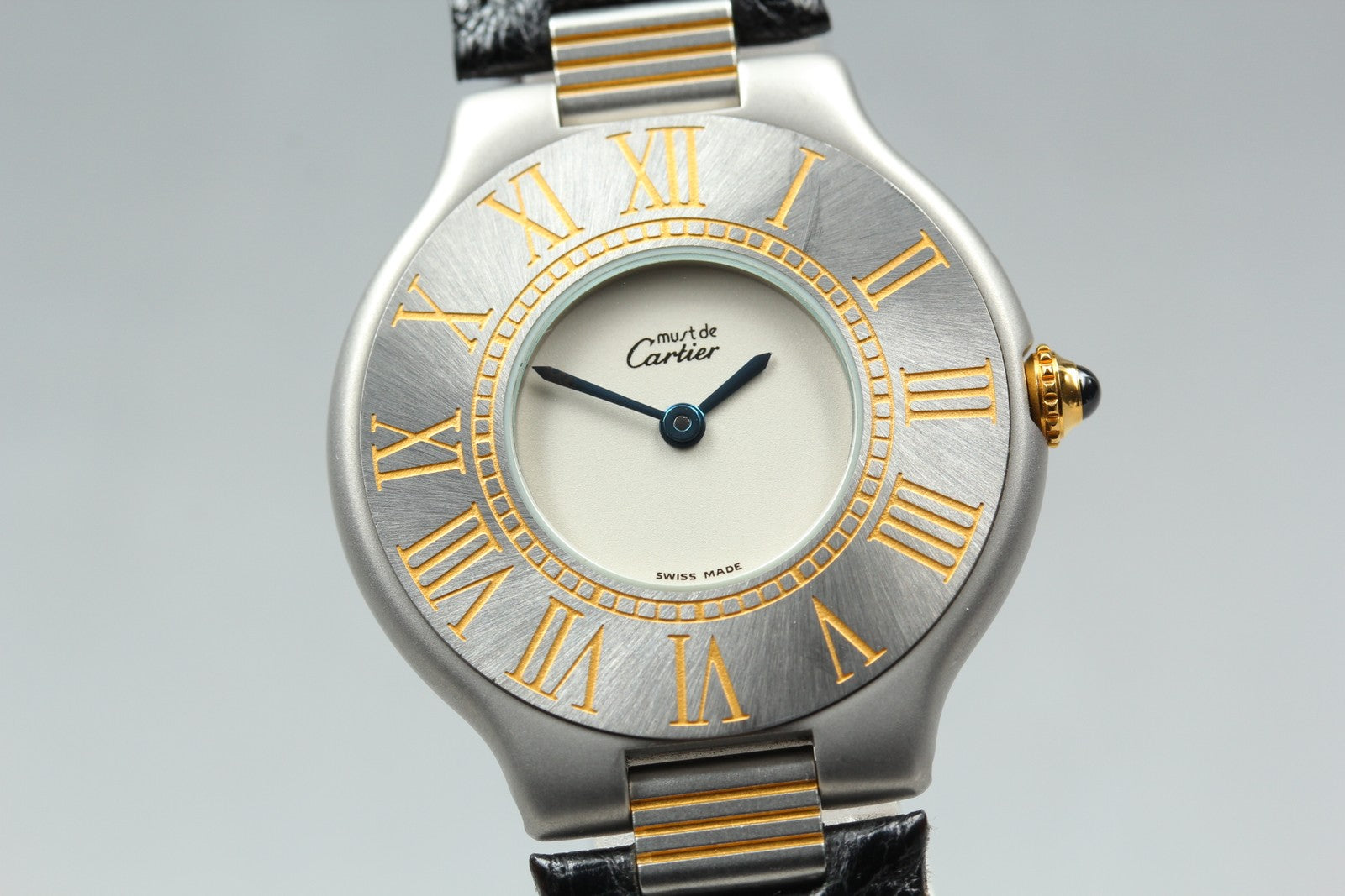 Vintage [w/Box] Cartier Must de Cartier 21 30mm Silver Black Unisex Quartz Watch