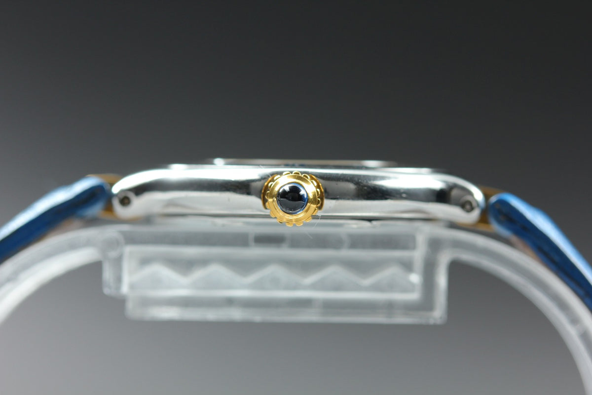 Cartier Must de Cartier 21 1340 Blue Silver 27mm Women's Qz Watch Vintage Pouch