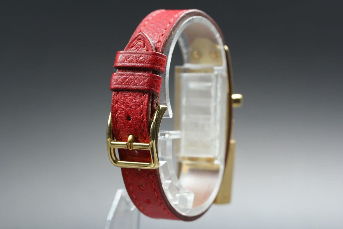 [Overhauled] HERMES Kelly Watch Gold Dial Red Leather "W" Woman's Watch Quartz