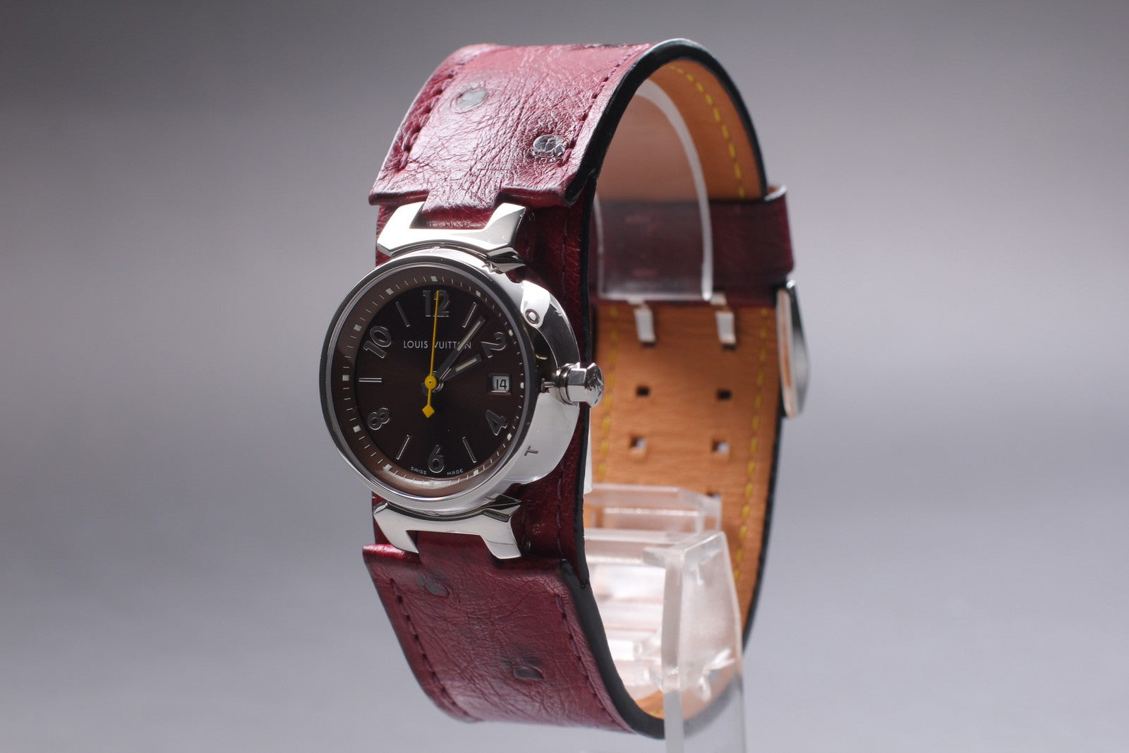 [Near MINT Box] Louis Vuitton Tambour Q1211 Red Brown 28mm Women's Quartz Watch