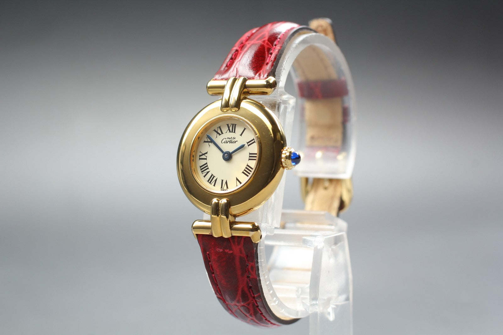 Vintage[Near MINT- Box] Cartier Must Colisee Vermeil 590002 Red Women's Qz Watch