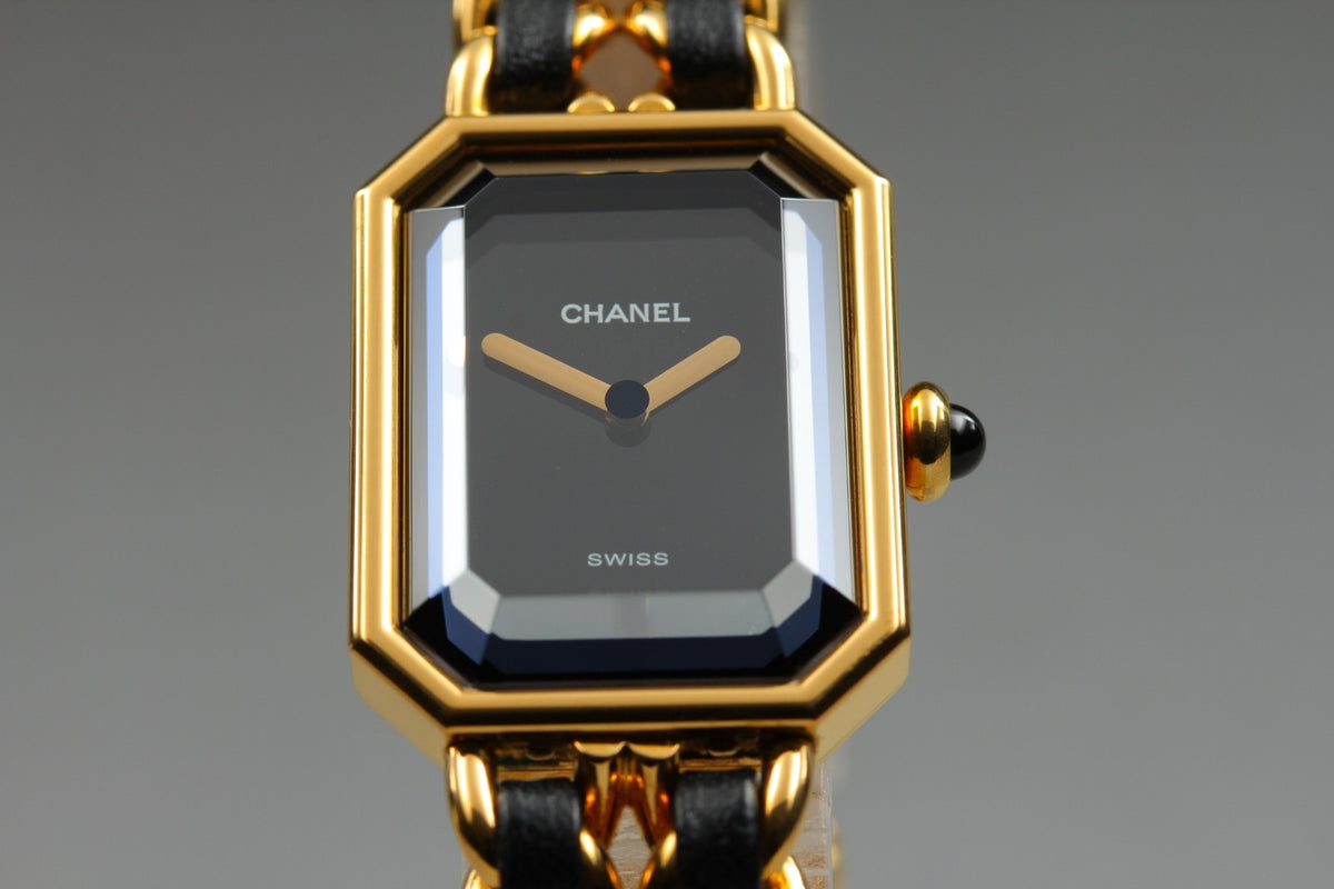 CHANEL Premiere L Size Black Dial Gold 20mm Quartz Women's Watch Vintage [Box]
