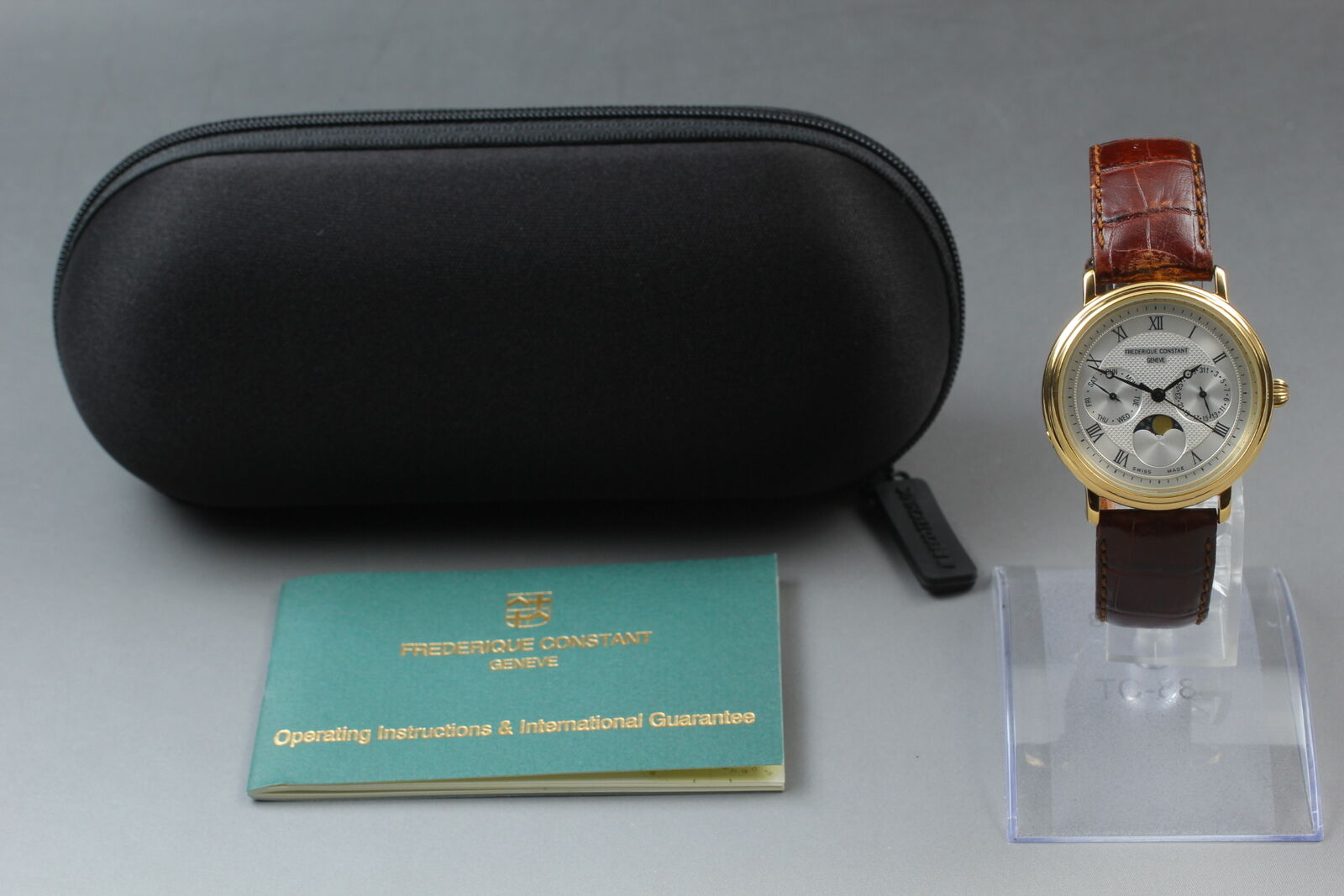 New Battery [Exc+5] Frederique Constant Moon Phase White Dial Men's Qz Watch JP