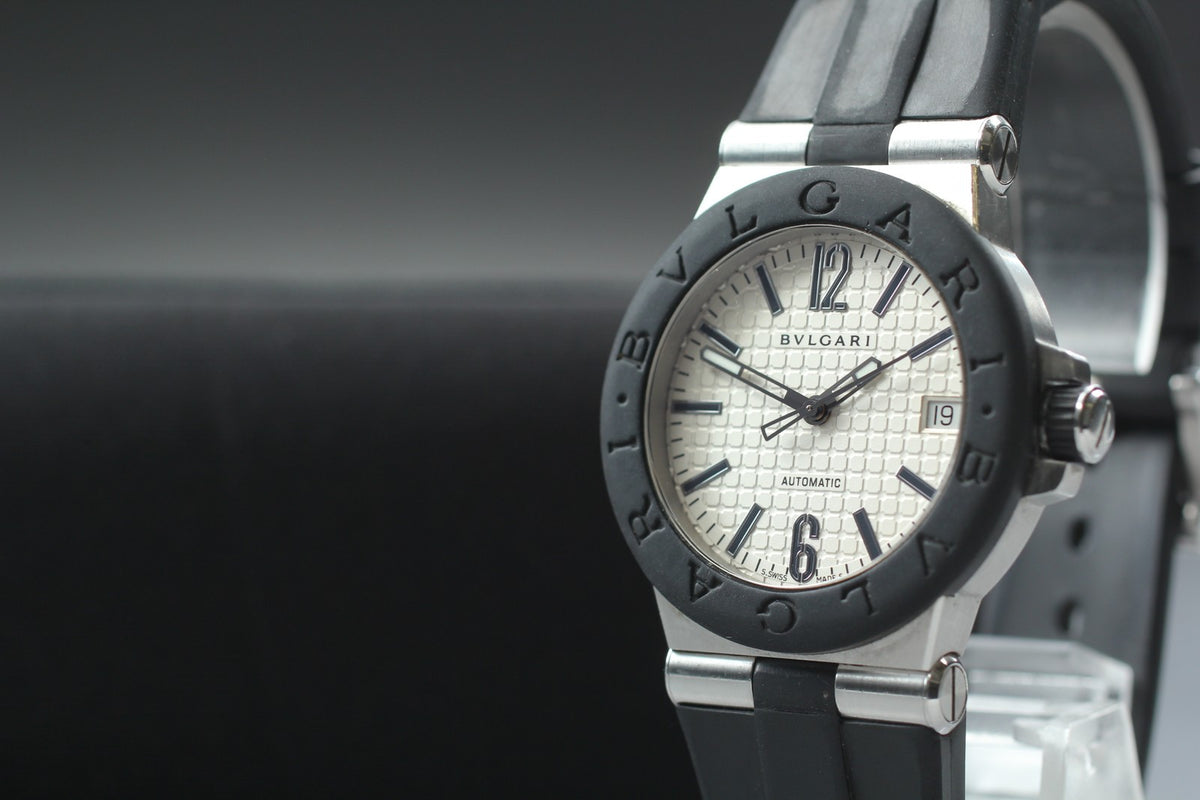 BVLGARI Diagono DG35SV White Dial Automatic Date Men's Watch 35mm From JAPAN