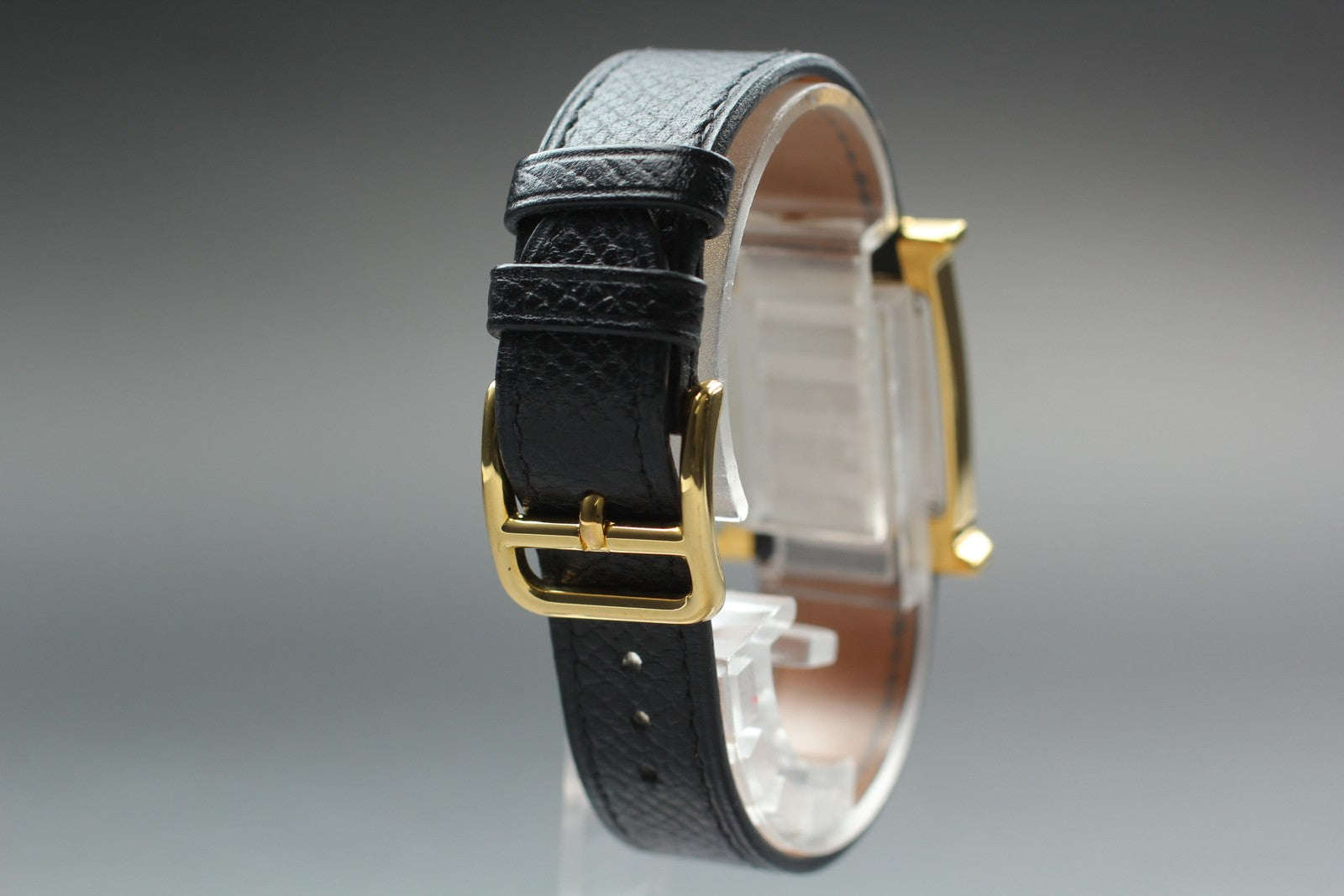 [Exc+5] HERMES H Watch HH1.201 Gold Black "A" 21mm Woman's Watch Quartz JAPAN