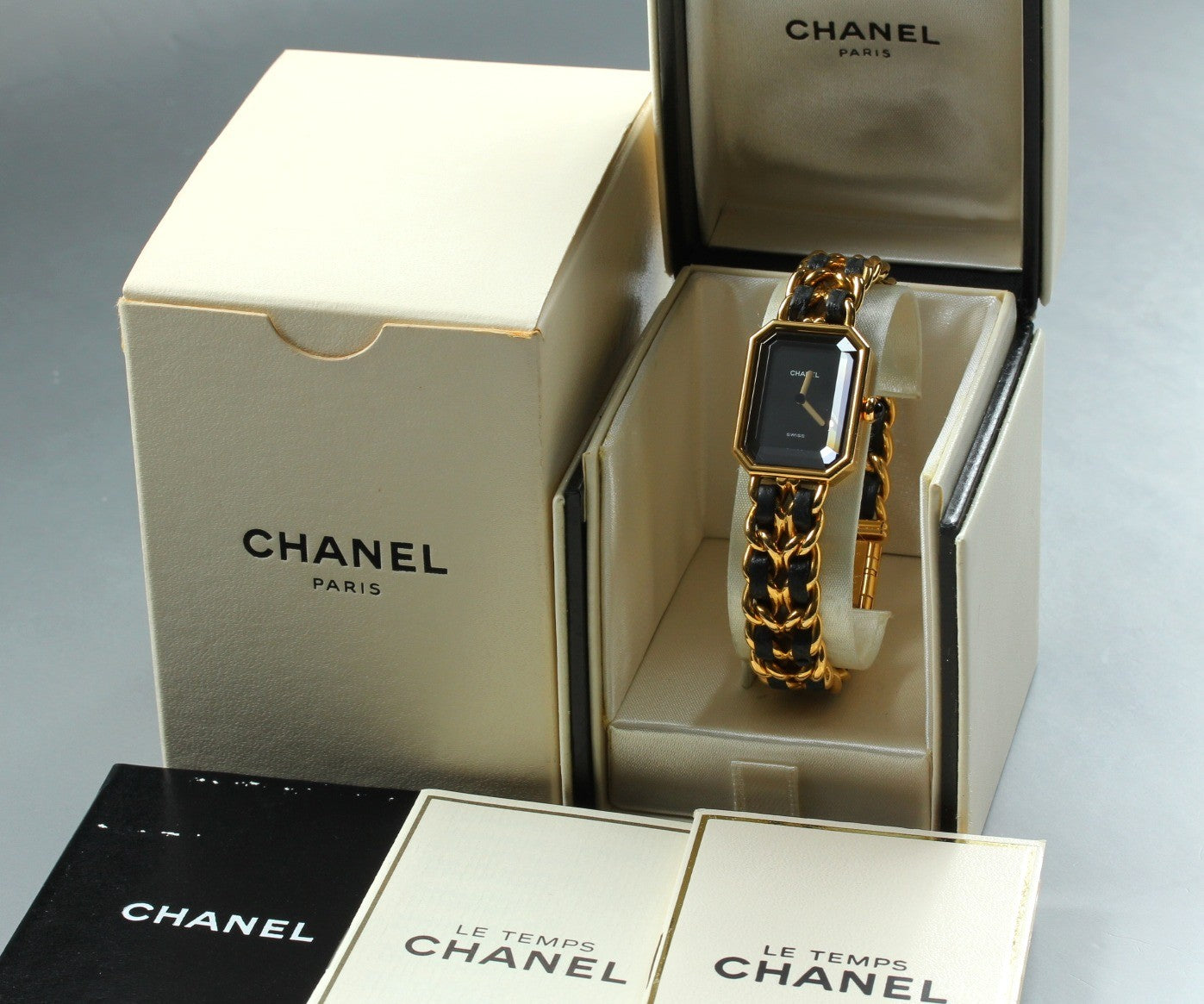 [Overhauled] CHANEL Premiere L Size Black Dial Gold 20mm Quartz Womens Watch Box