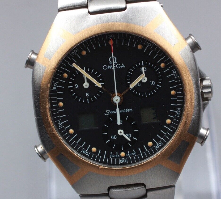 [Exc+5] OMEGA Seamaster Polaris Chronograph Black Dial Quartz Men's Watch JAPAN