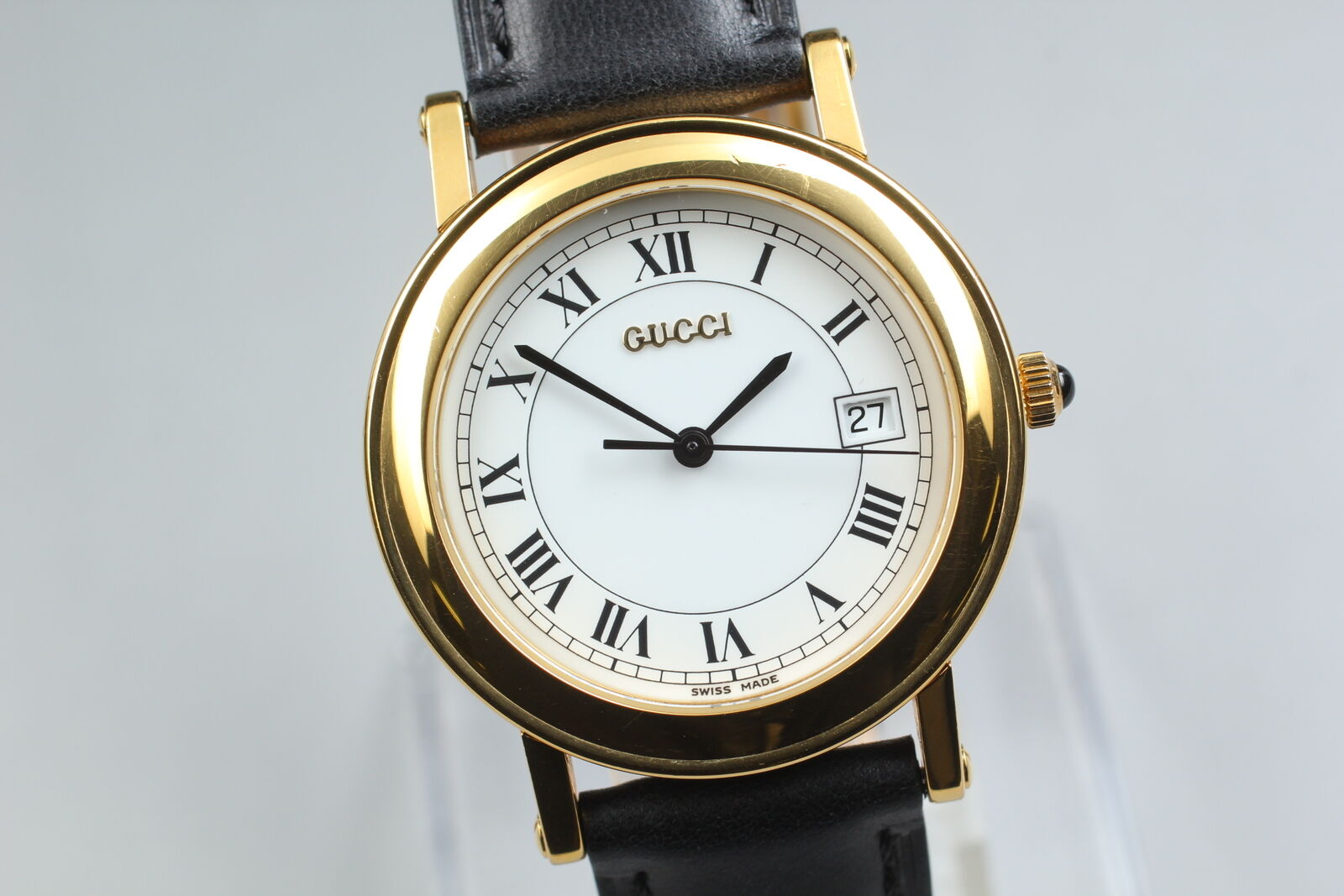 New Battery [Exc+5 Box] GUCCI 7200M Gold 34mm Men's Qz Watch Vintage From JAPAN