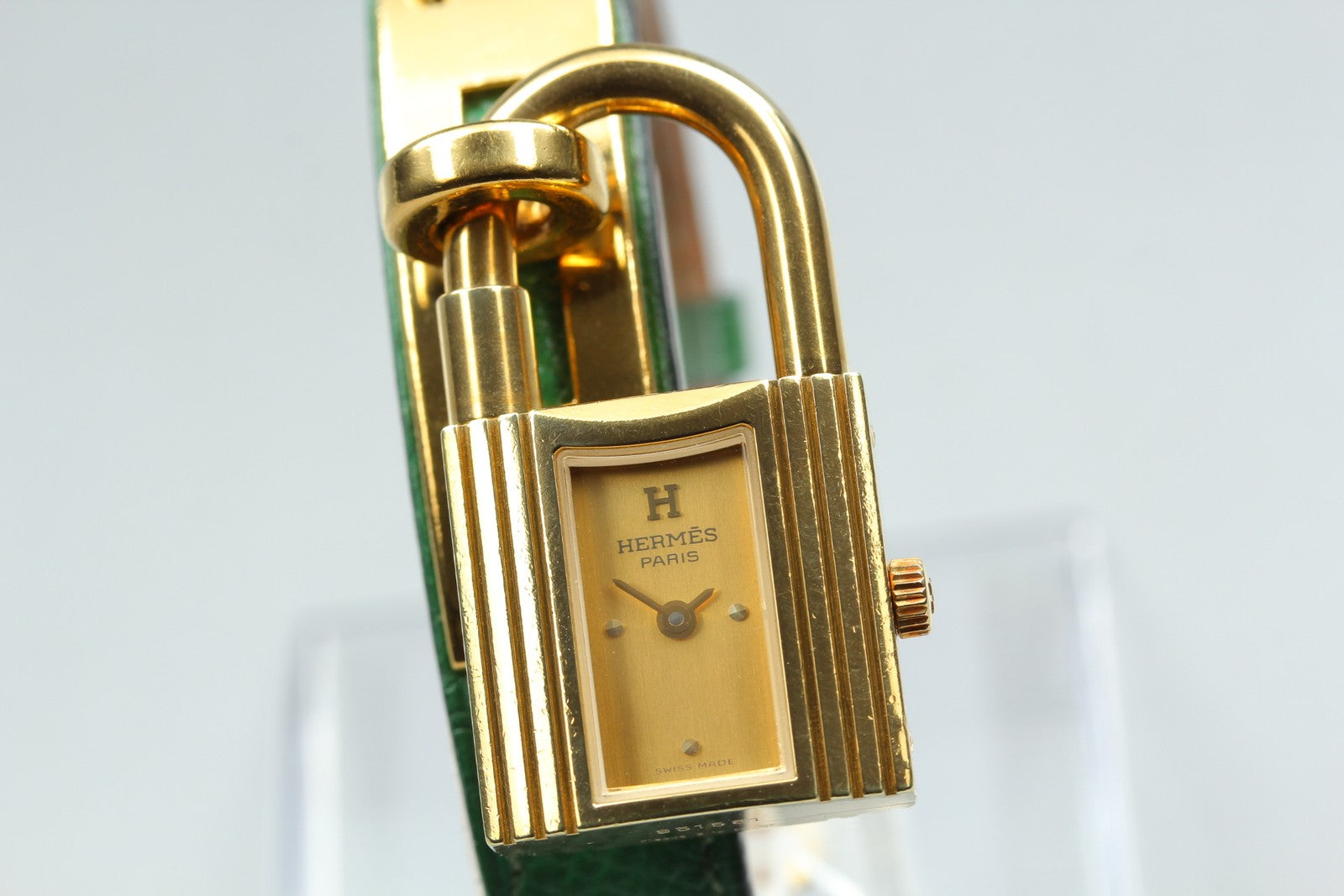 Vintage [Exc+5 Box] HERMES Kelly Watch Gold Green Woman's Quartz Watch JAPAN