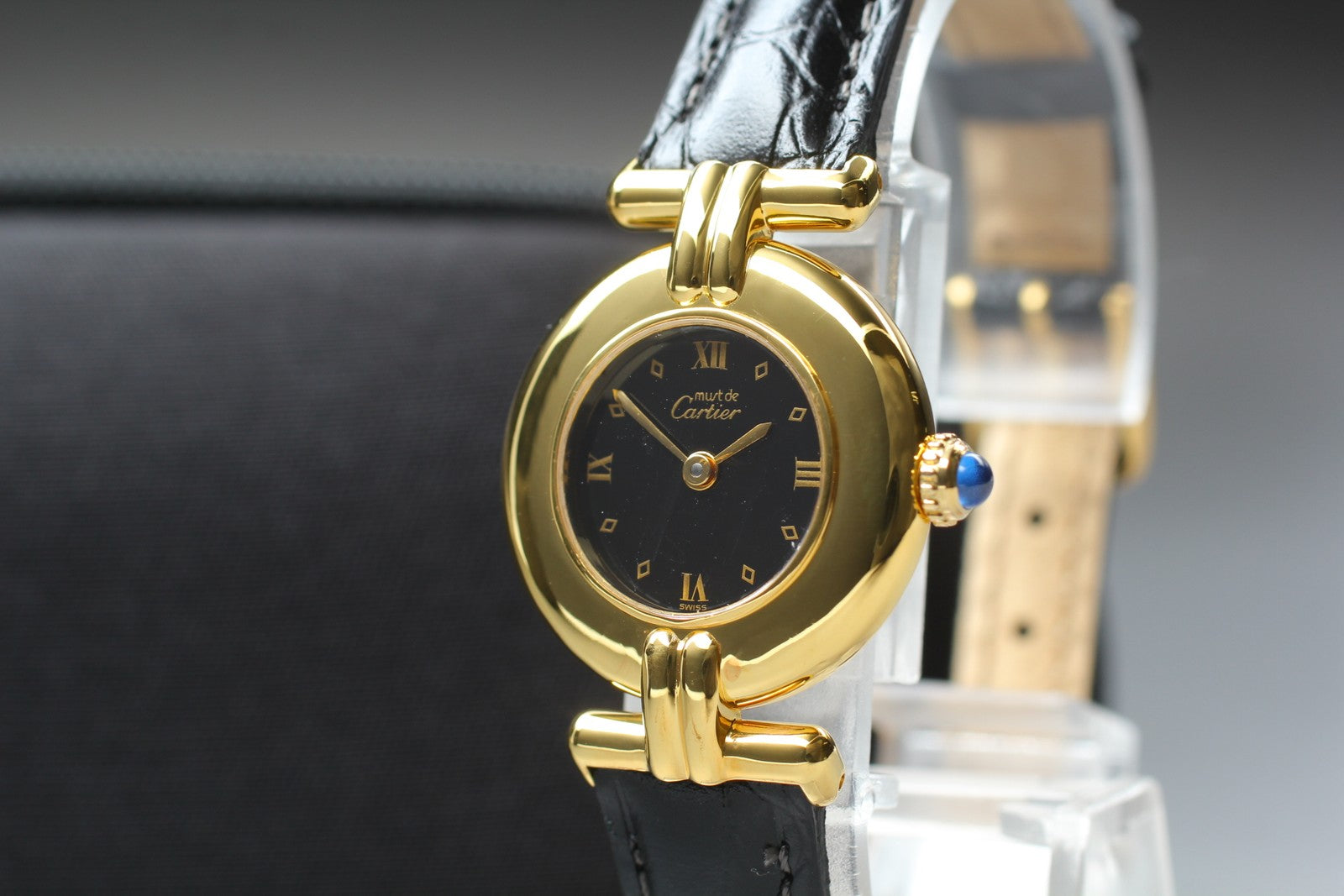 Vintage [Near MINT] Cartier Must Colisee Vermeil 590002 Black Women's Qz Watch