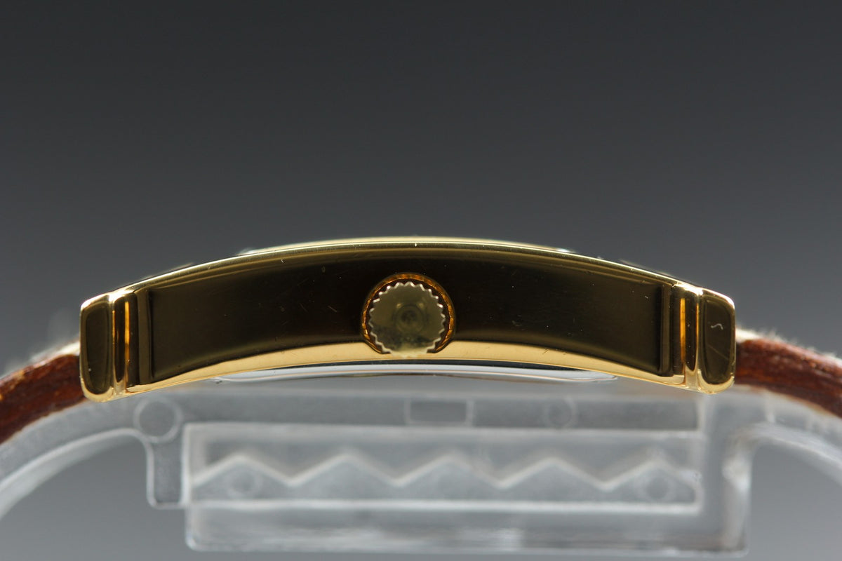 HERMES H Watch Gold Ivory Dial Brown Leather "Y" Woman's Watch Quartz [Box]
