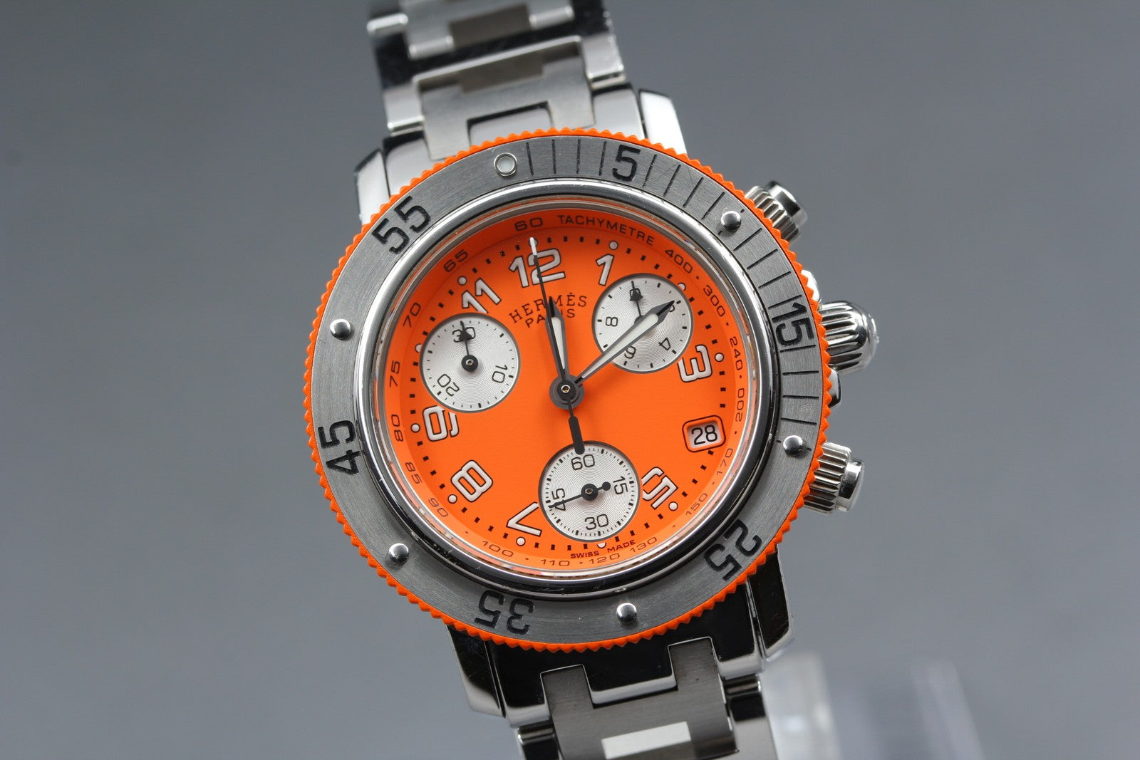 Hermes Clipper Diver Chronograph CL2.316 Orange 32mm Woman's Quartz Watch [Box]