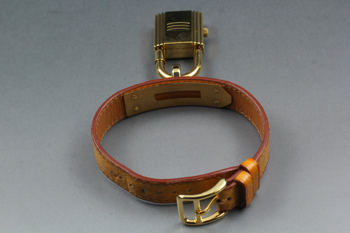 HERMES Kelly Watch Gold Brown Leather "Z" Woman's Quartz Watch Vintage [Box]
