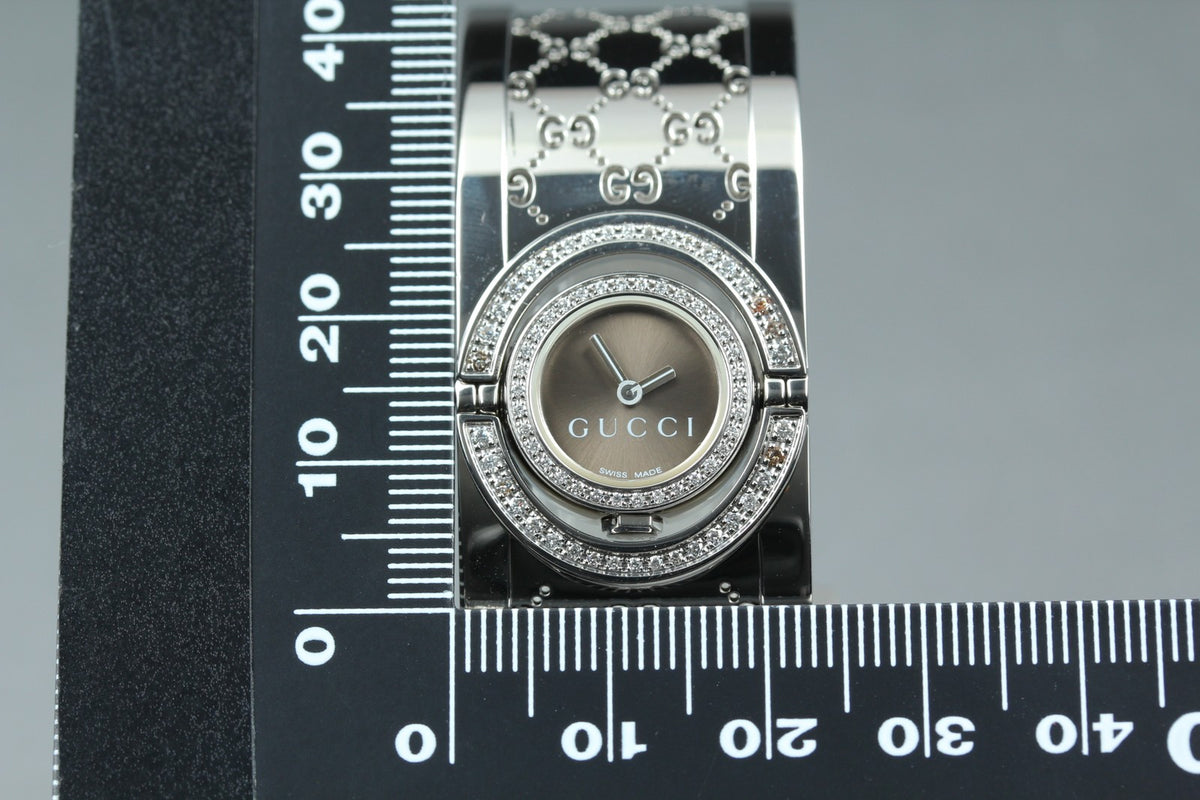 GUCCI 112 Twirl Double Diamond Brown Dial YA112504 23mm Woman's Qz Watch [Box]