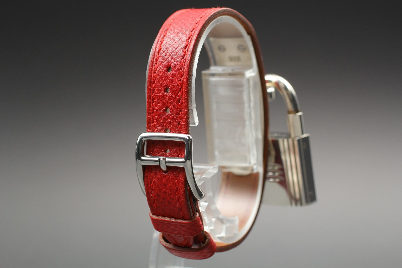 Vintage [Exc+5] HERMES Kelly Watch Silver Red Leather "Y" Woman's Quartz Watch