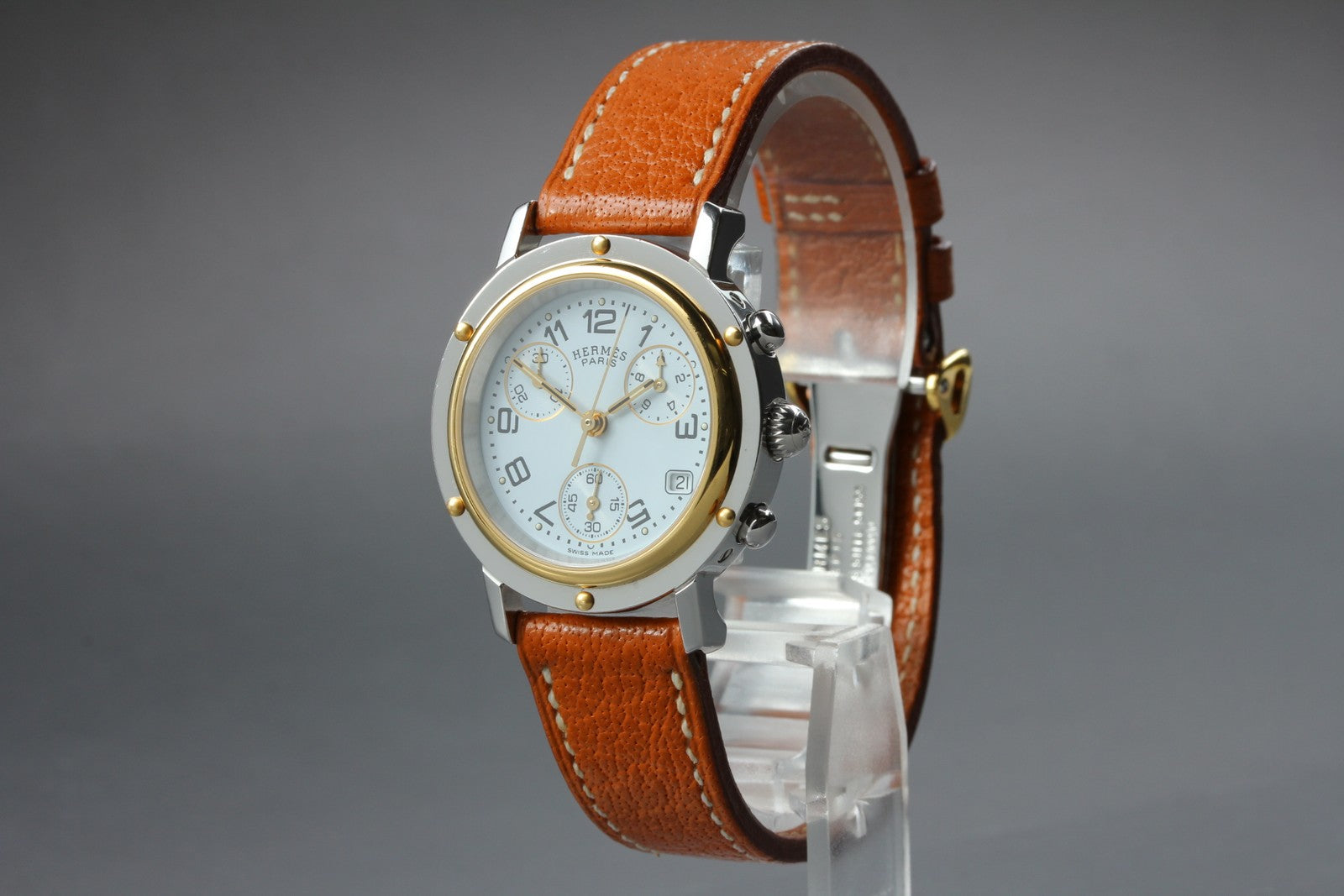 New Batt HERMES Clipper CL1.320 Quartz White Dial Ladies Watch 31mm JAPAN