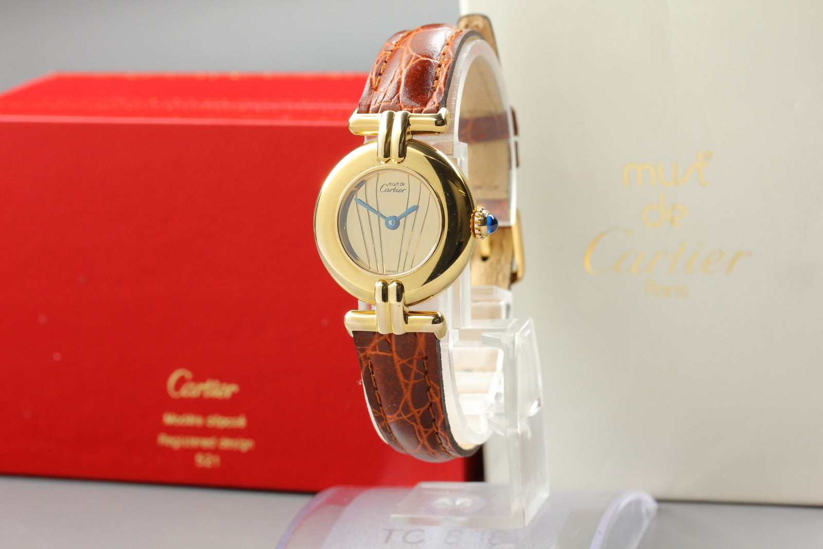 Vintage Cartier Must Colisee Vermeil 590002 Gold Brown Women's Qz Watch [Box]