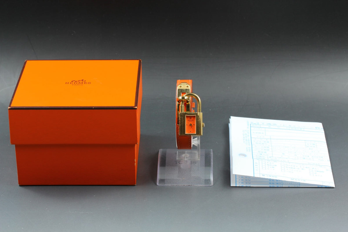 [Overhauled /Box] HERMES Kelly Watch Orange Dial Gold "A" Woman's Watch Quartz