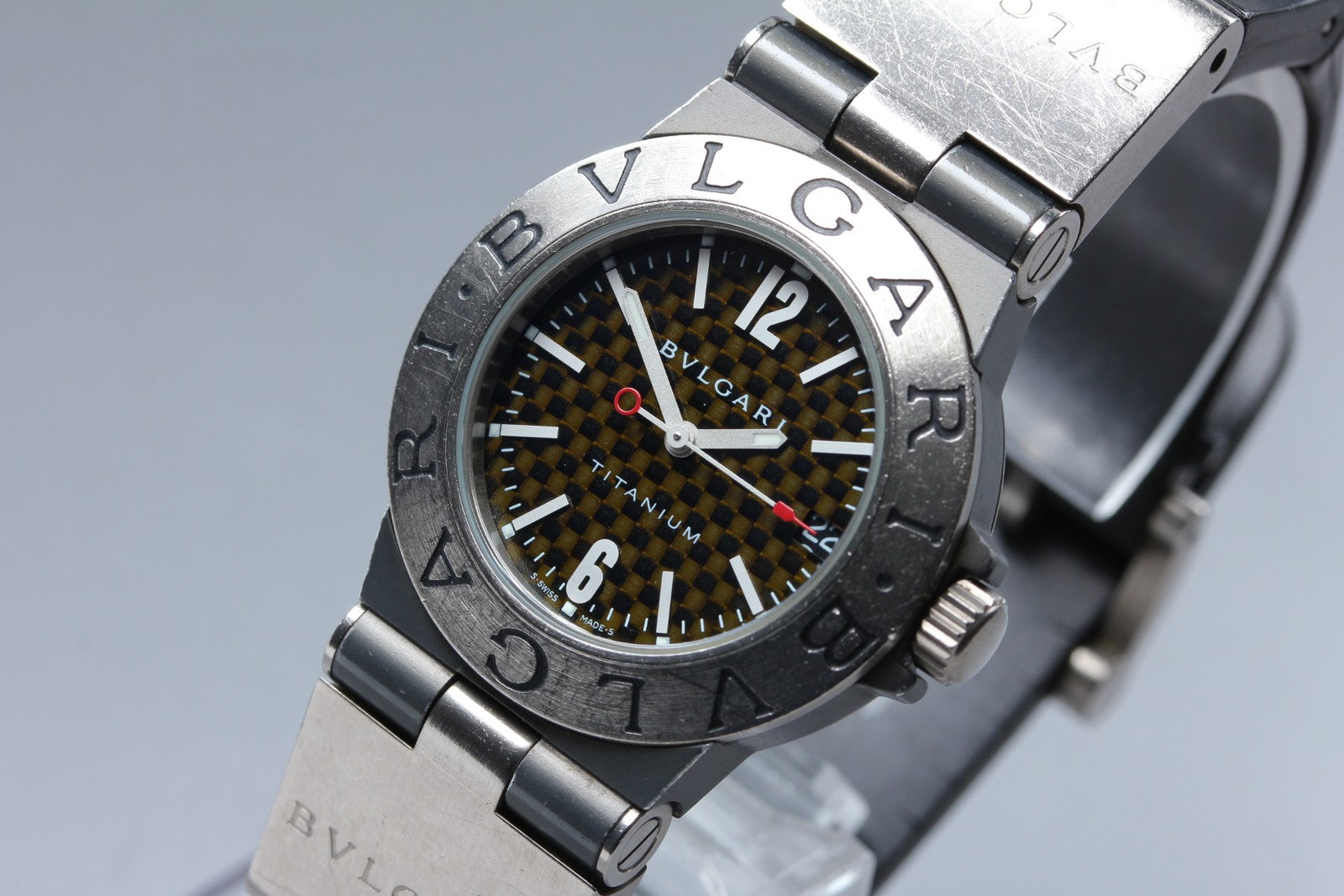 New Batt BVLGARI Diagono TI32TA Titanium Black Quartz Men's Watch 32mm Exc+5