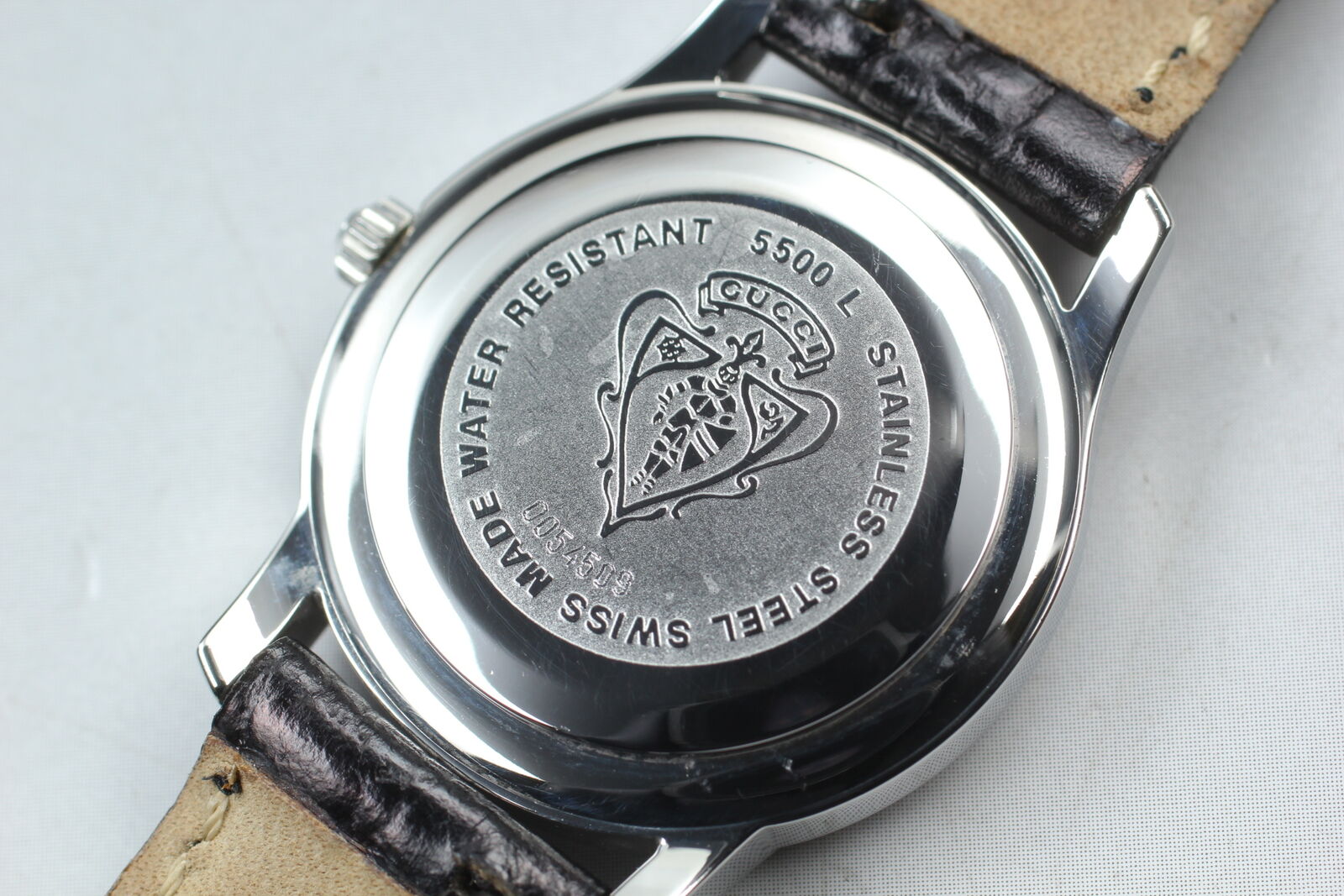 New Battery [Exc+5 Box] Gucci 5500L Silver Women's Quartz Watch Vintage JAPAN
