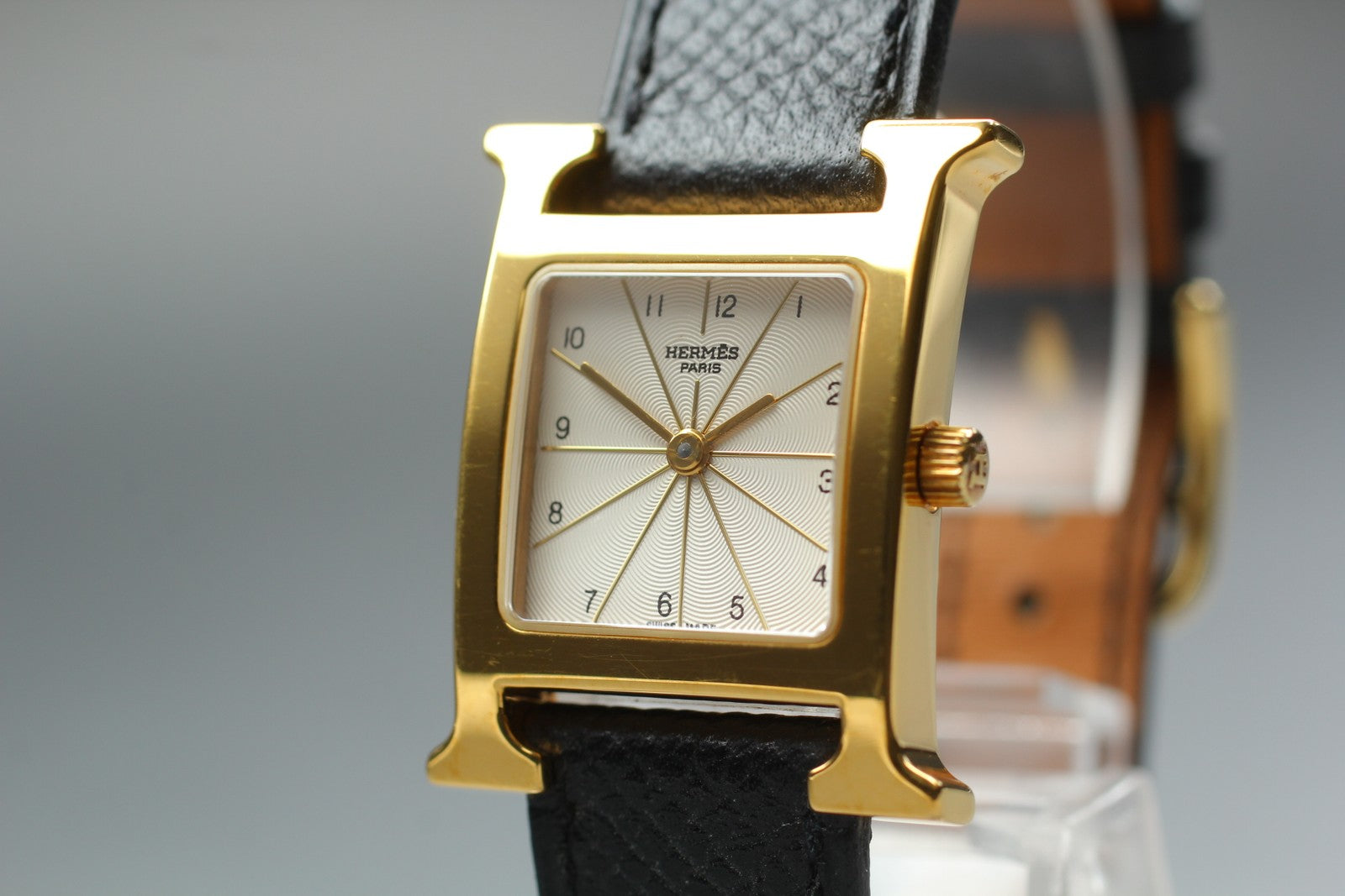 [Exc+5] HERMES H Watch HH1.201 Gold Black "A" 21mm Woman's Watch Quartz JAPAN