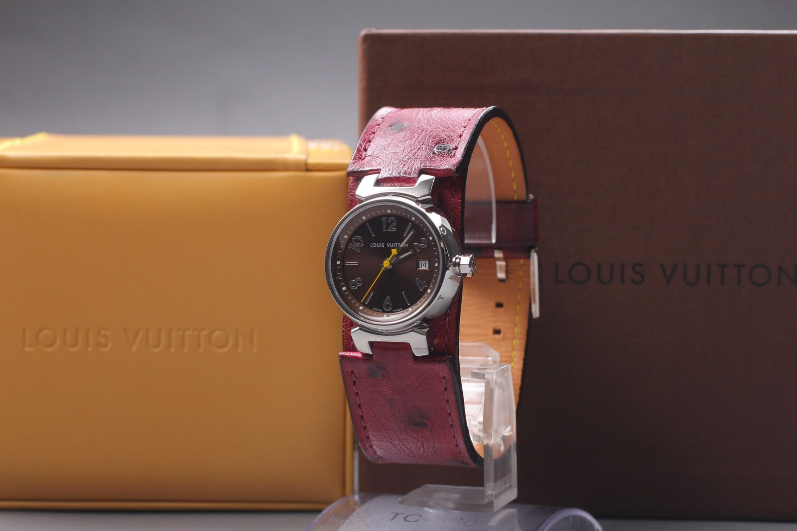 [Near MINT Box] Louis Vuitton Tambour Q1211 Red Brown 28mm Women's Quartz Watch