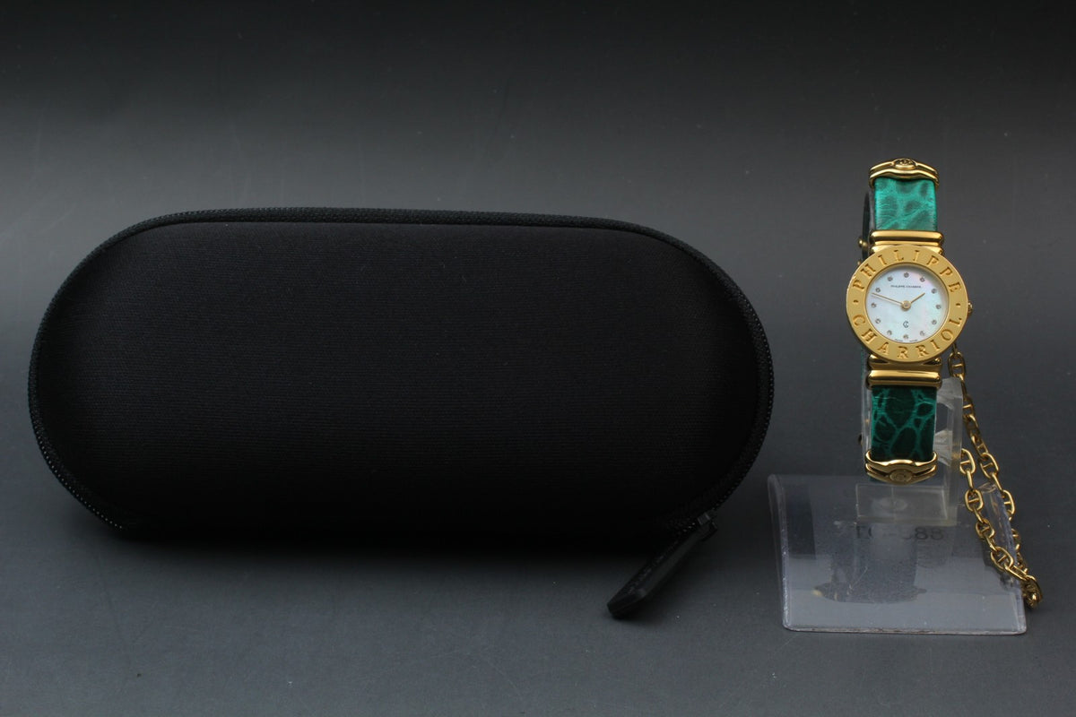 PHILIPPE CHARRIOL St.Tropez Gold Green 12 Stones 24mm Quartz Women's Watch