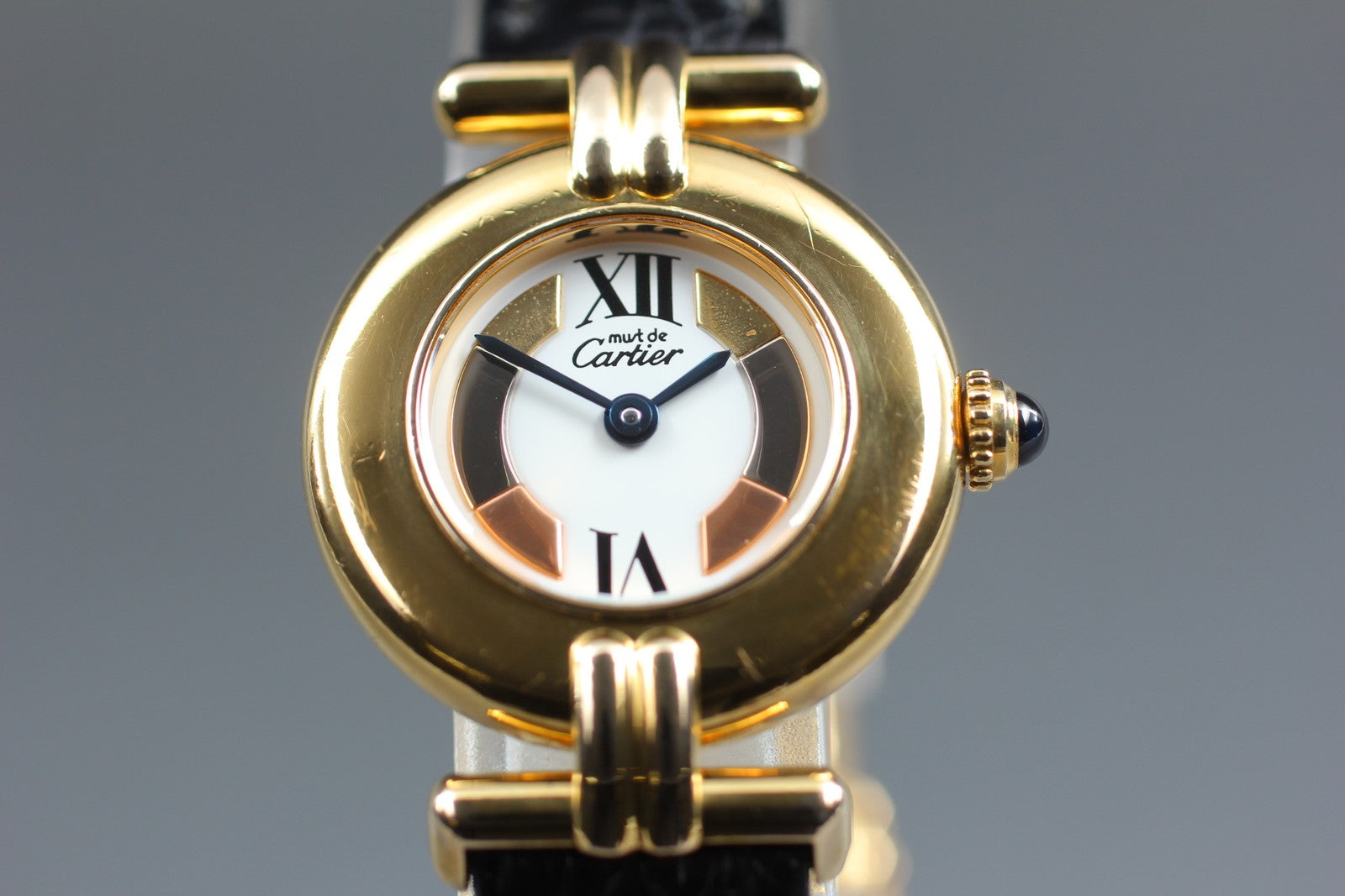 Vintage[Exc+5] Cartier Must Colisee Vermeil 1902 Gold Black Women's Quartz Watch