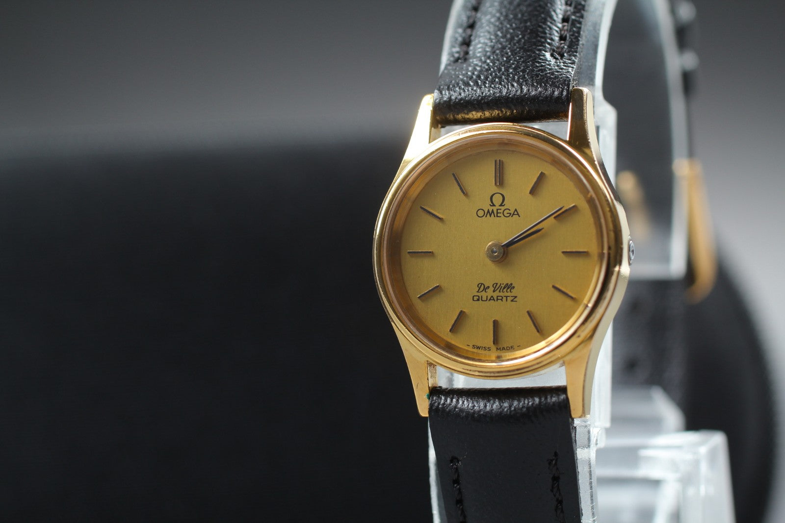 Vintage [Exc+5] OMEGA De Ville Cal.1353 591.0019 Gold Black Quartz Women's Watch