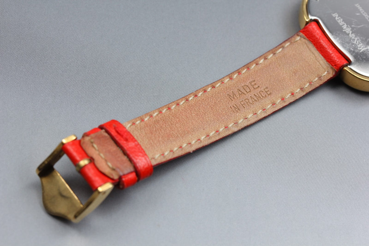 Yves Saint Laurent Heart Gold Red Leather 30mm Women's Watch Quartz Vintage