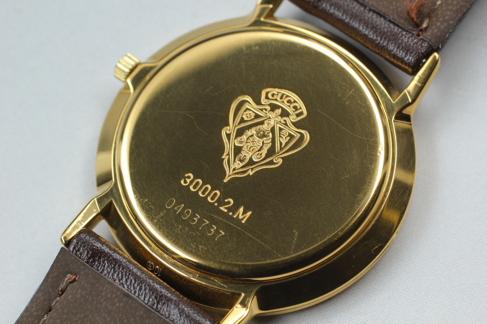 New Battery [Exc+5 Box] Gucci 3000.2.M Gold Brown Men's Quartz Watch Vintage JP